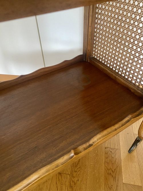 Desserte à roulettes en bois et cannage – Bild 4