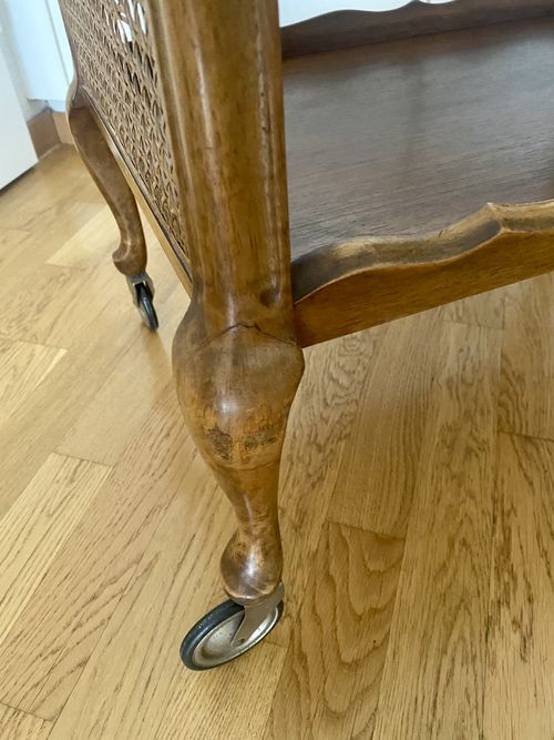 Desserte à roulettes en bois et cannage – Bild 7