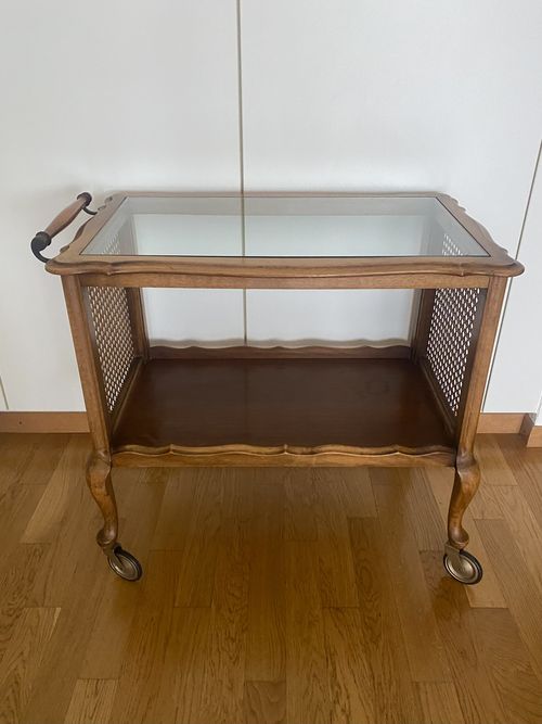 Desserte à roulettes en bois et cannage – Bild 9