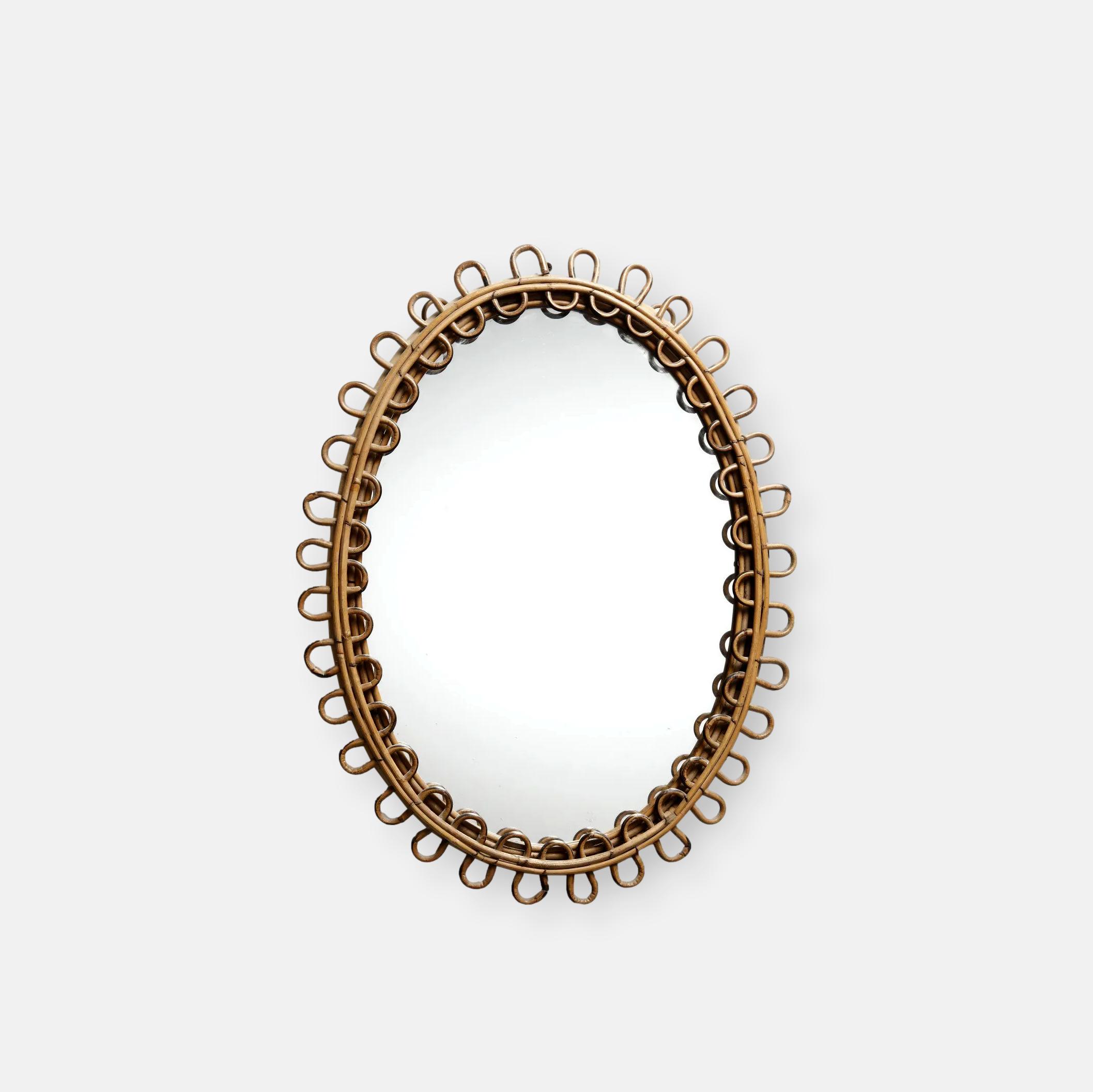 Miroir en rotin italien 70s II