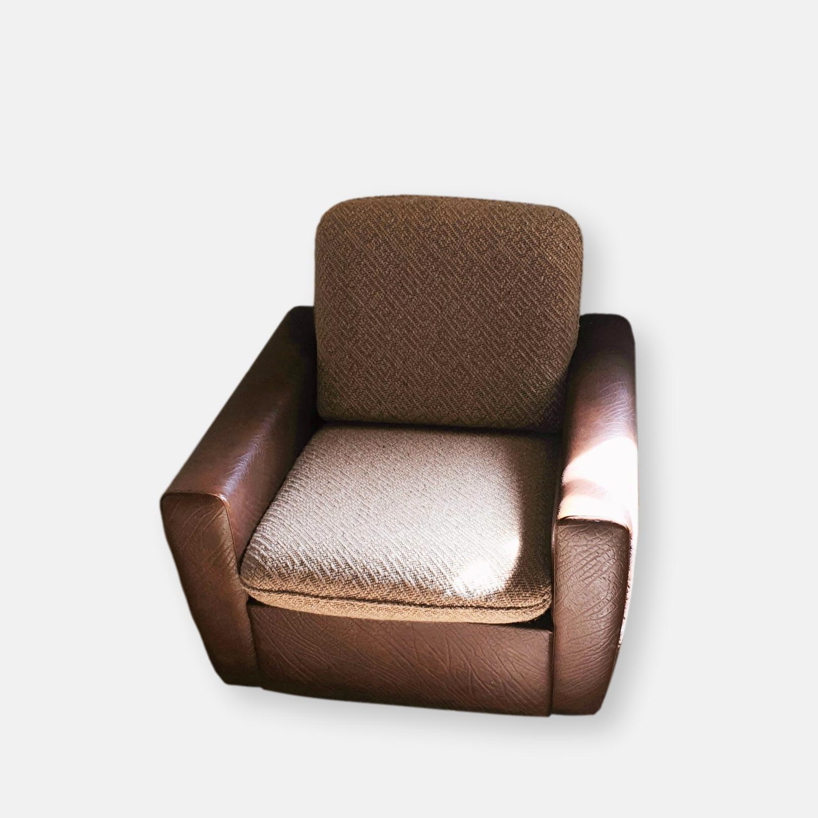 Fauteuil club simili et laine
