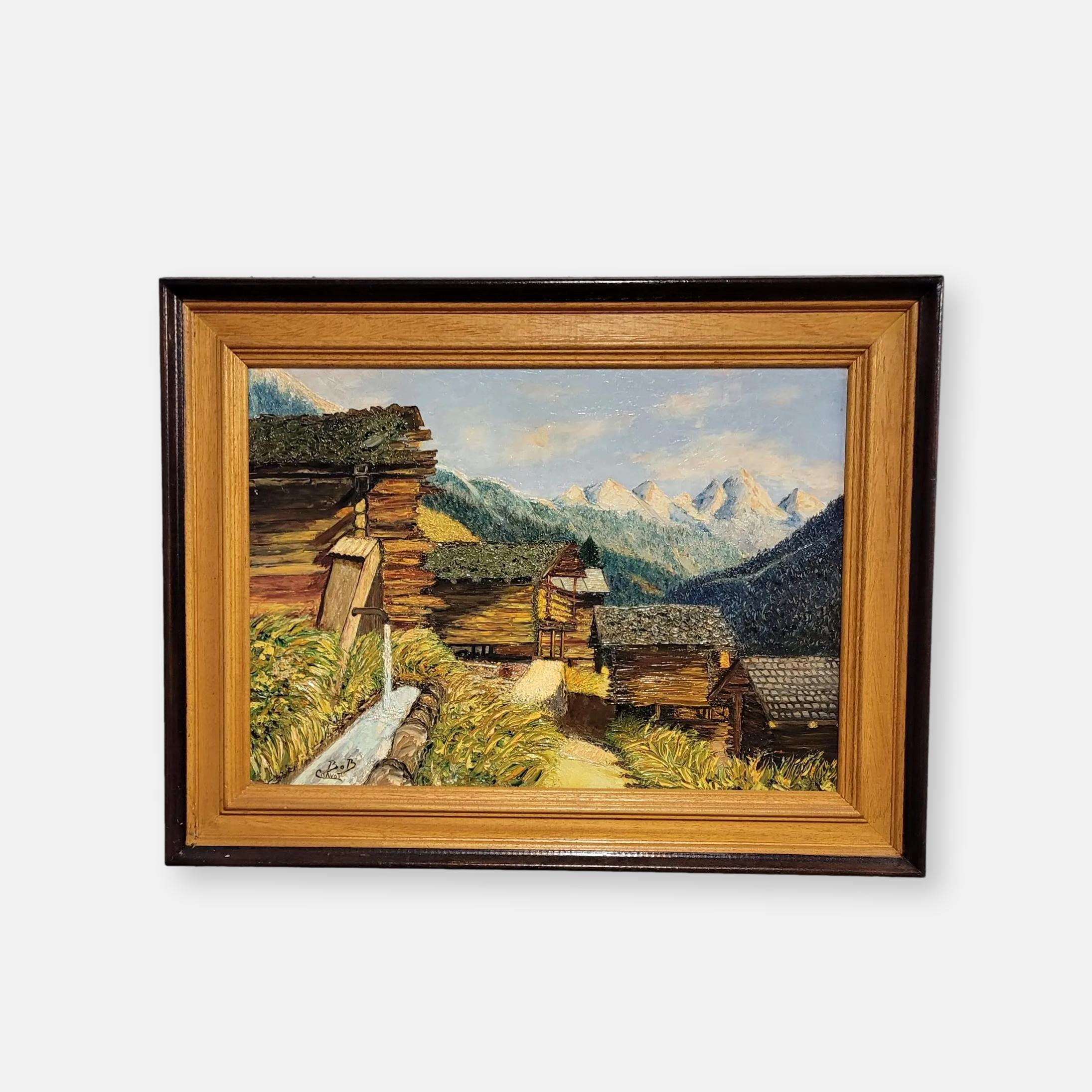 Peinture à l'huile montagnes suisses