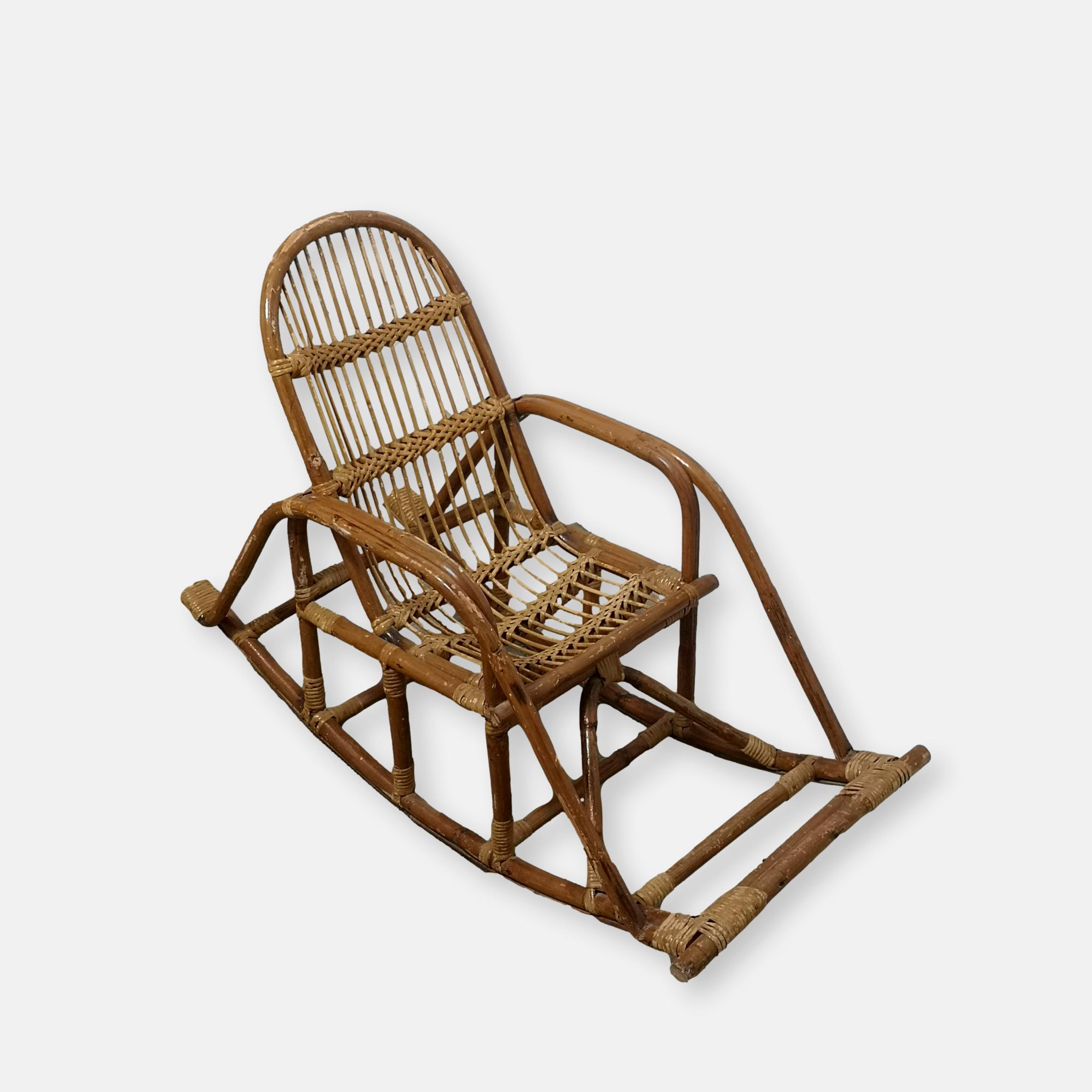 Chaise bascule rotin enfant