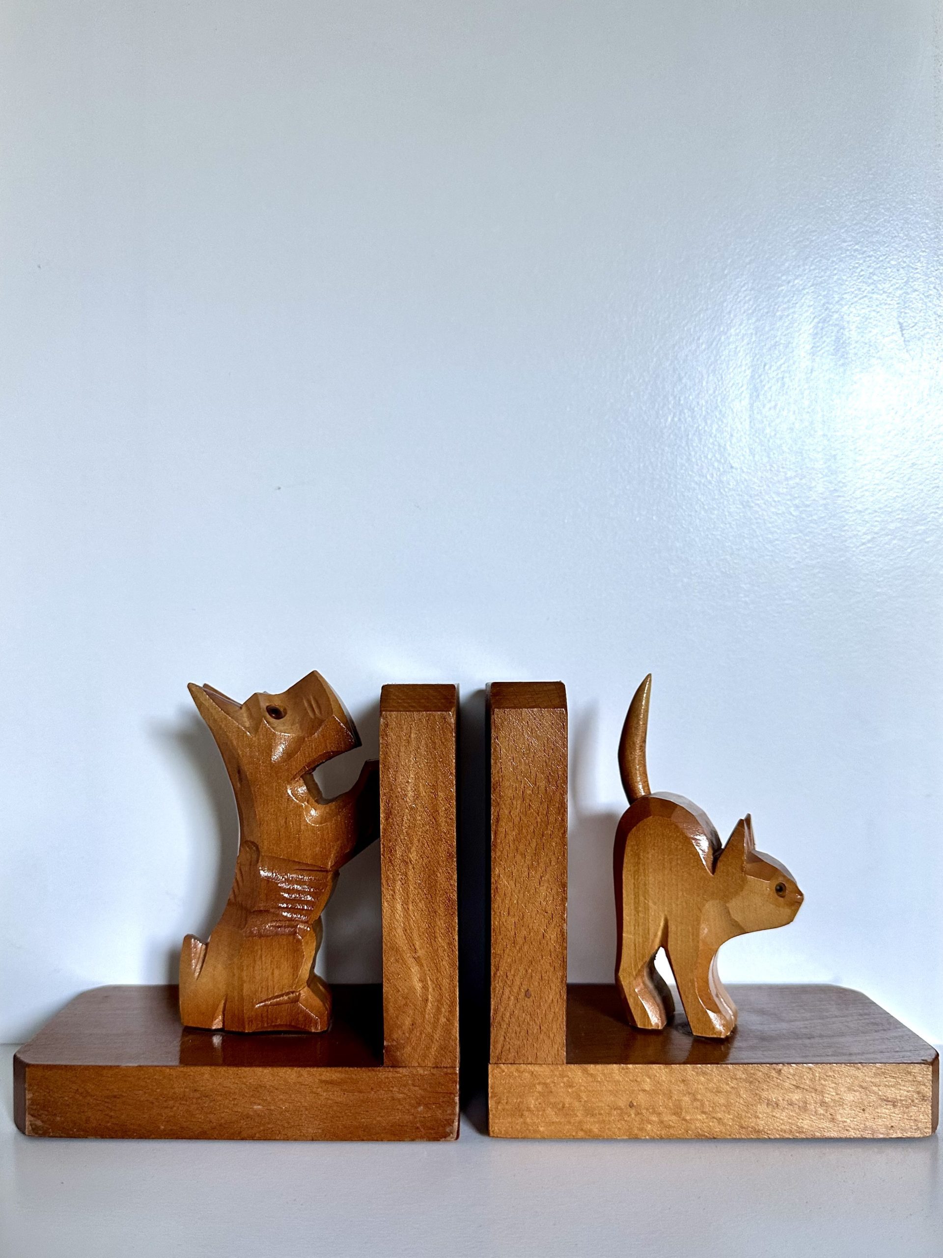 Serre-livres en bois, chien et chat, 1970 – Image 2