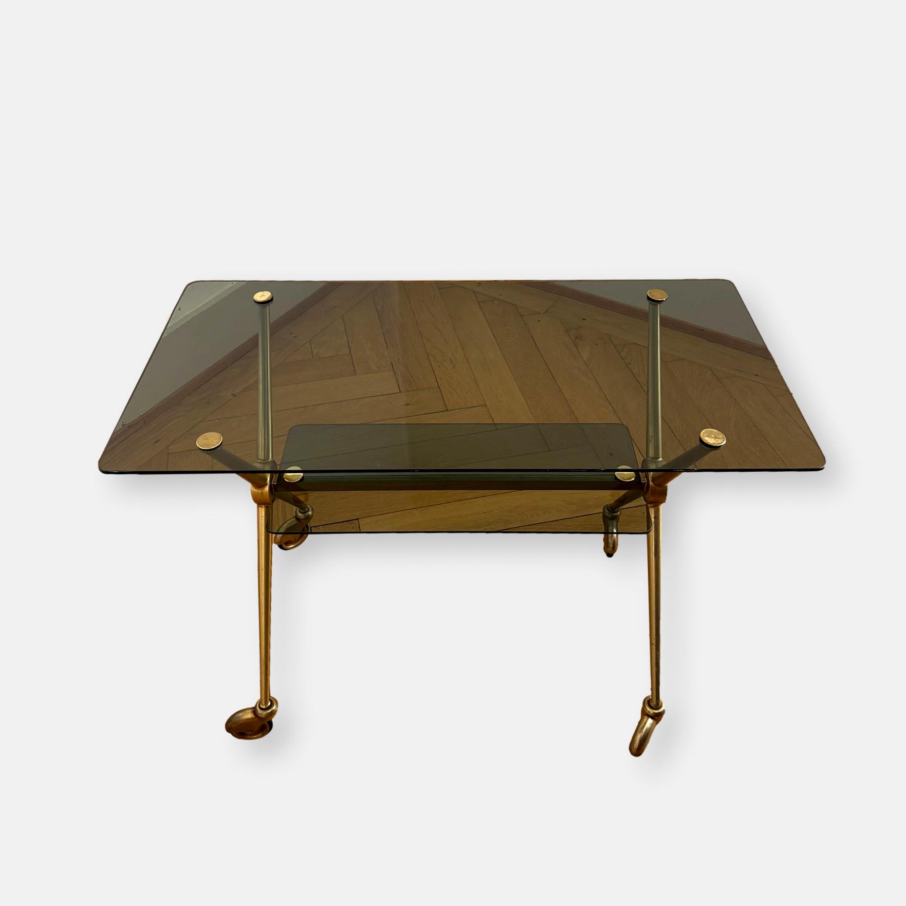 Desserte roulante – laiton & verre fumé