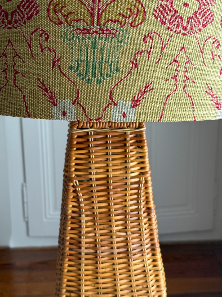 Pied de lampe en rotin avec abat-jour en textile imprimé – Bild 3