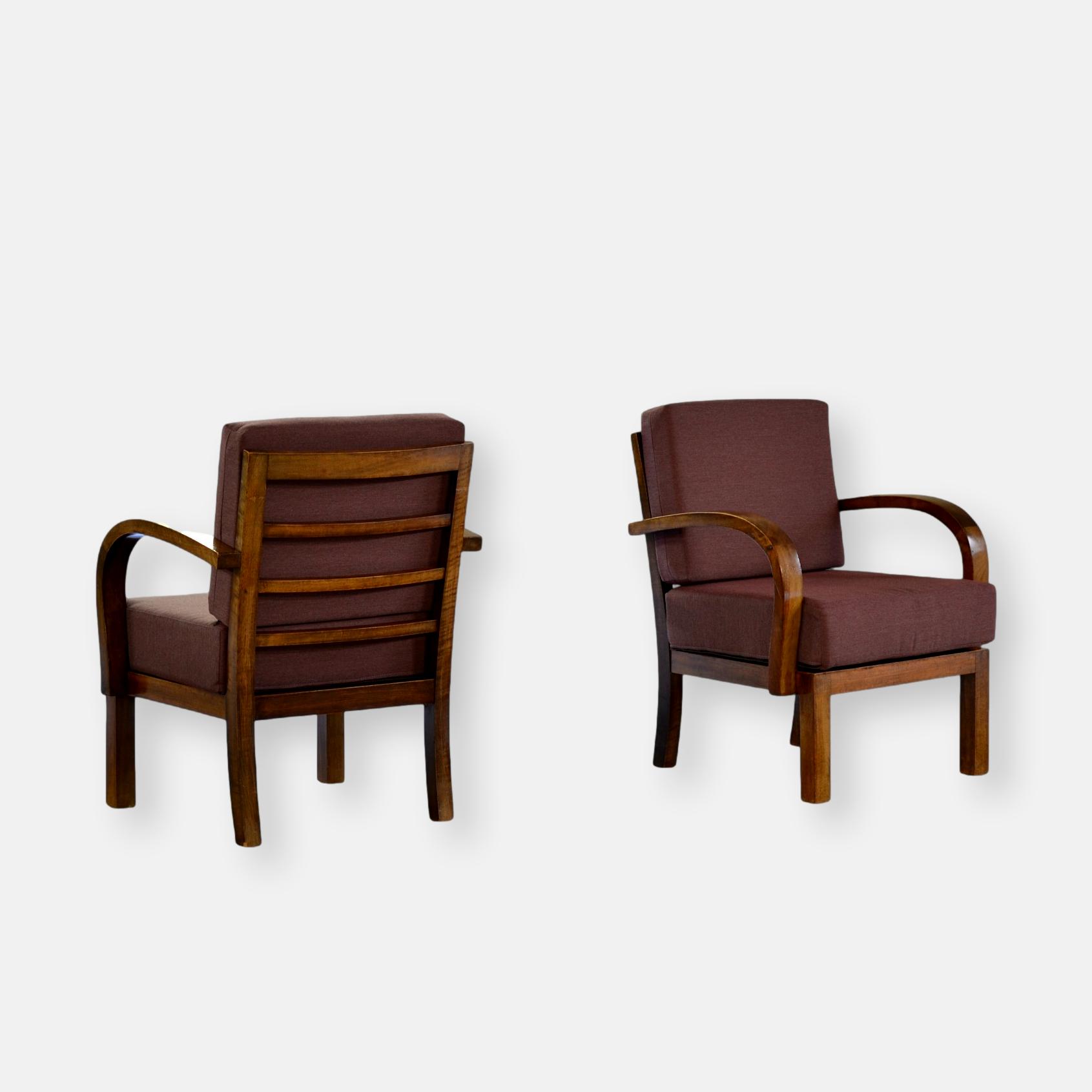 Fauteuils Art Déco en noyer, Suisse, 1910's