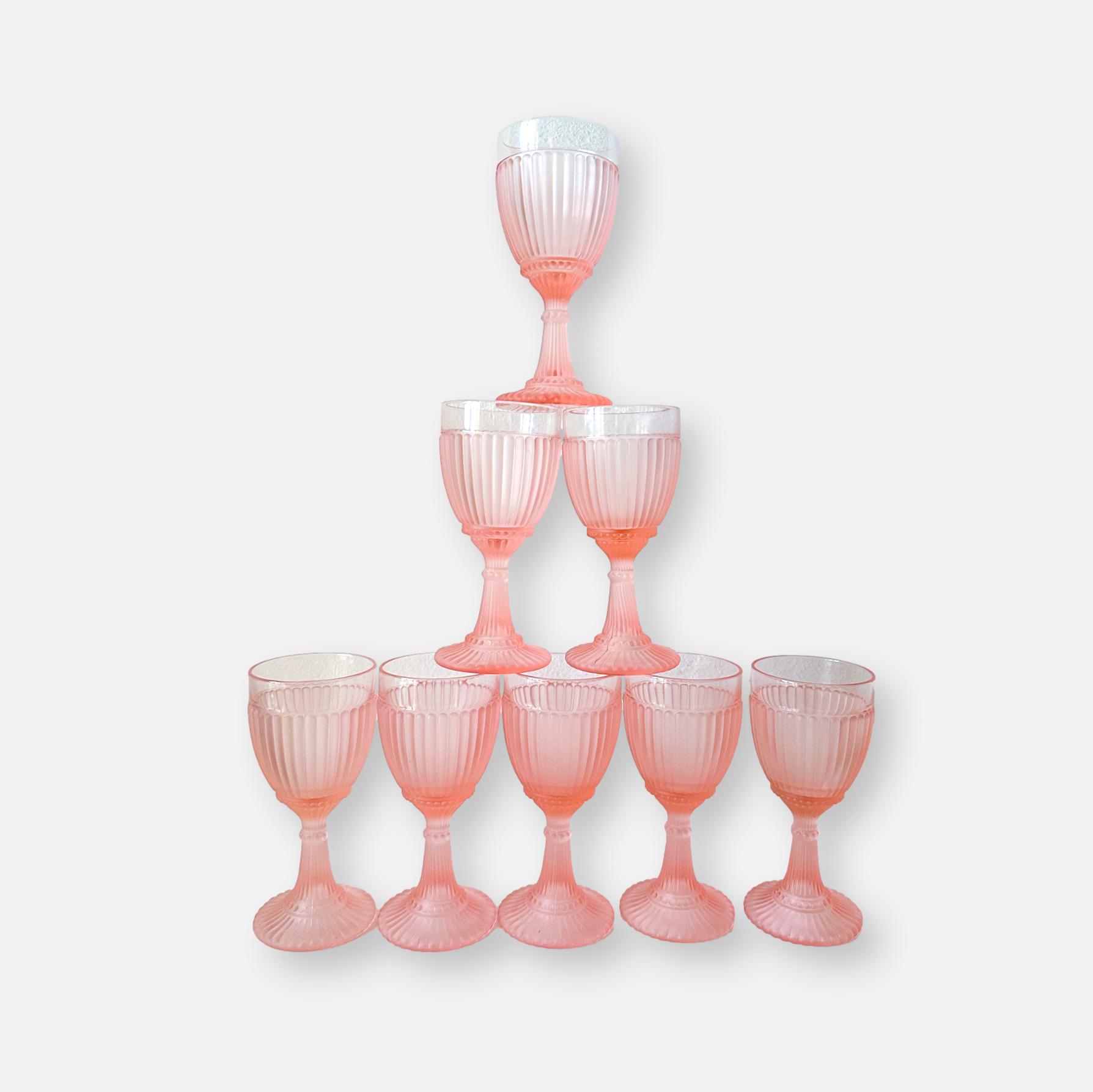 Lot de 8 verres rose givré