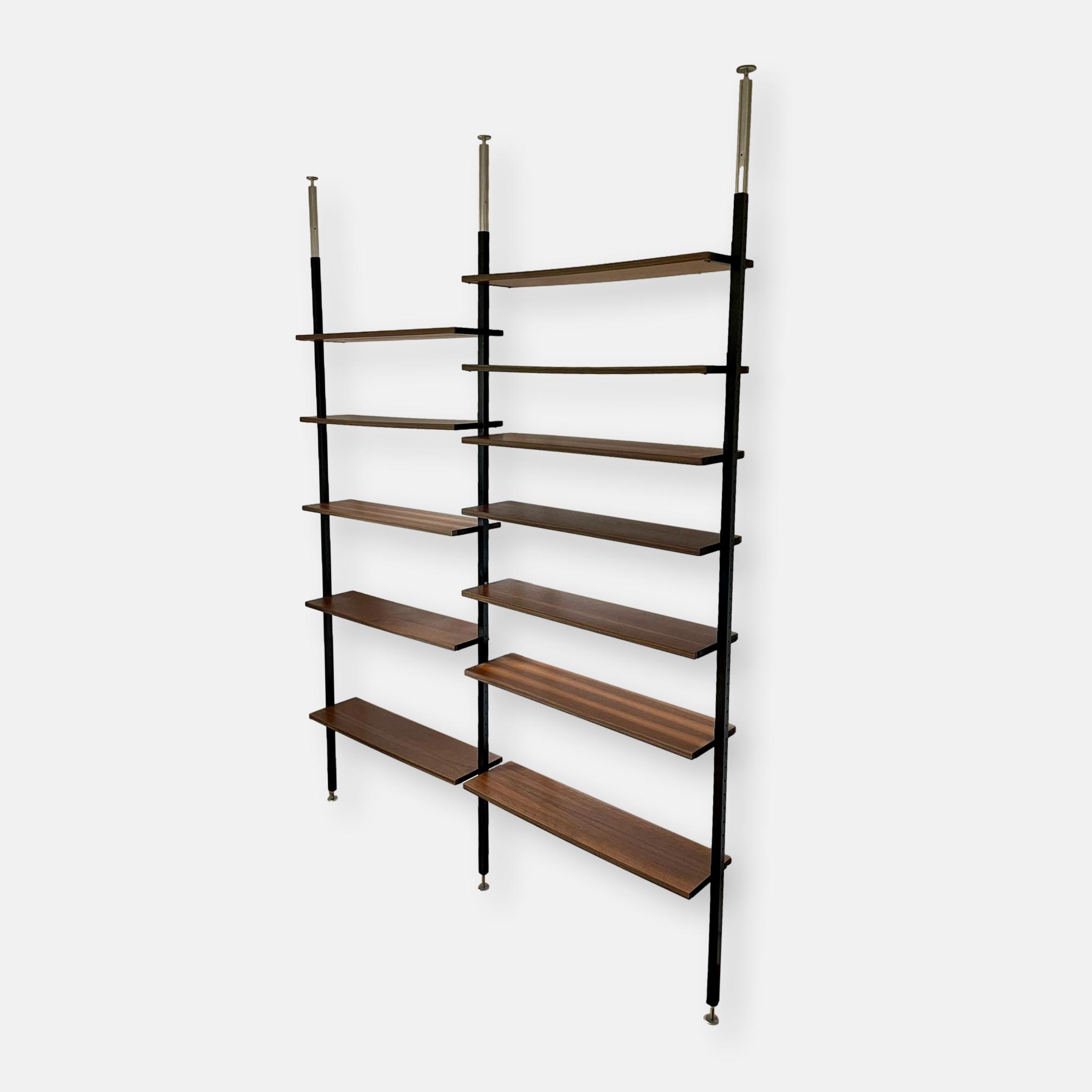 Bibliothèque sol plafond en teck et métal