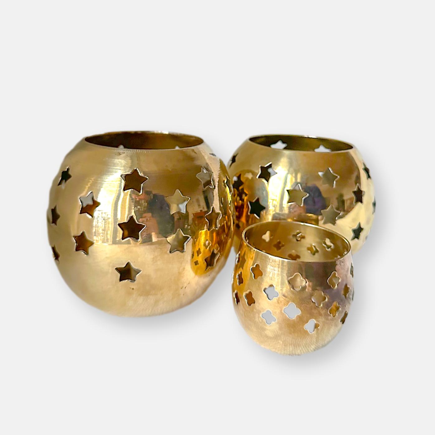 Lot de 3 photophores en laiton