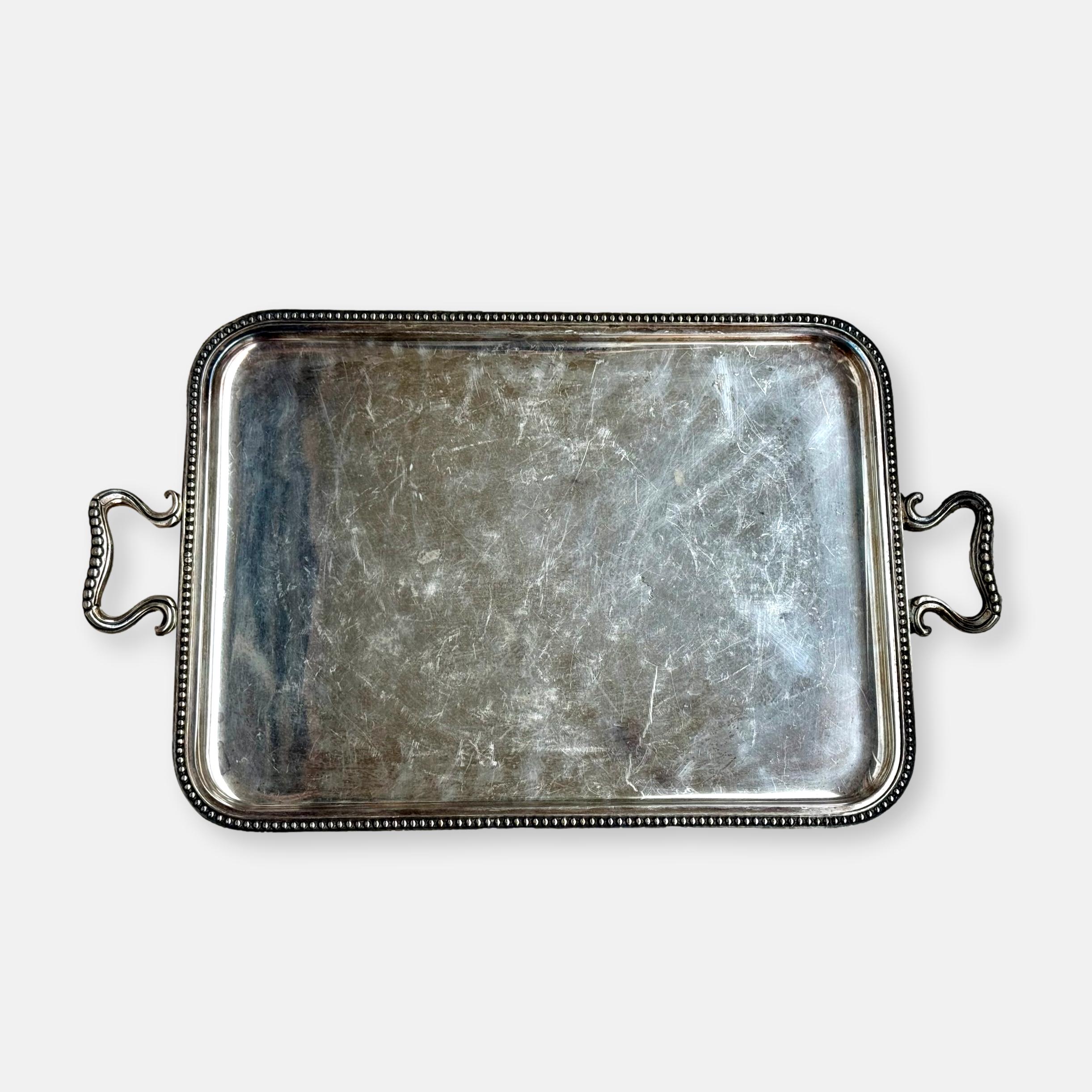 Vintage silver-plated serving tray with handles