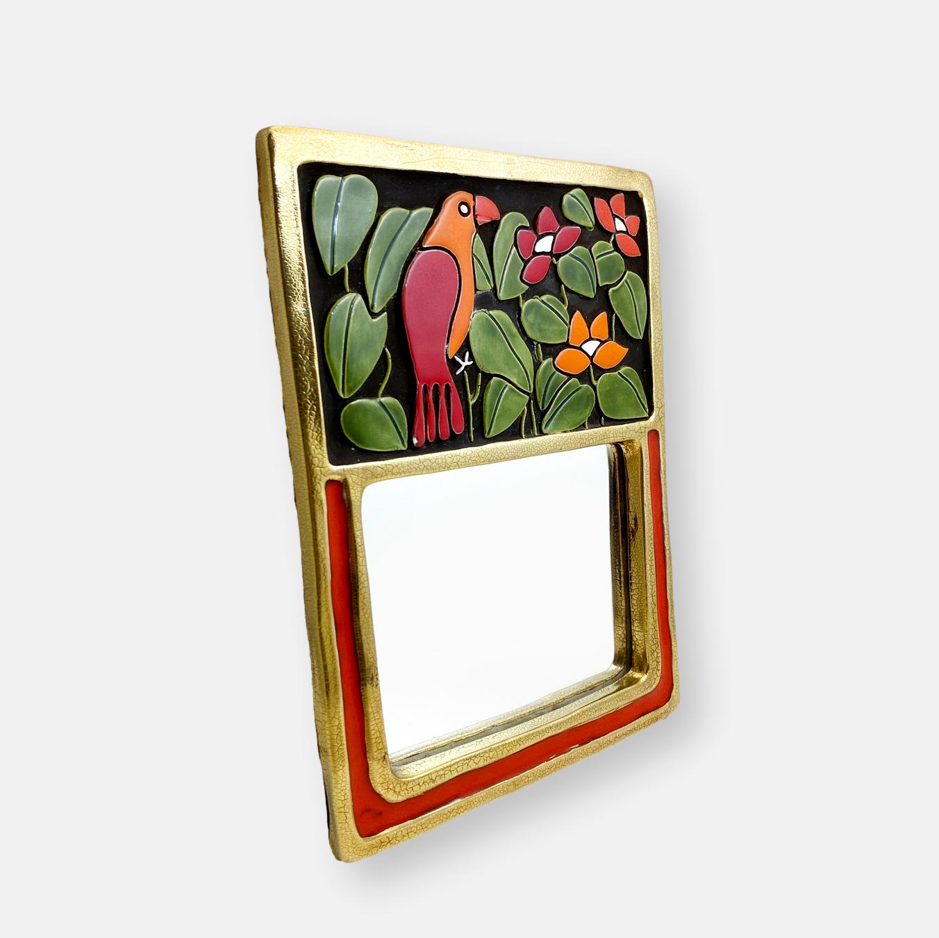 Miroir en céramique au perroquet de Mithé Espelt