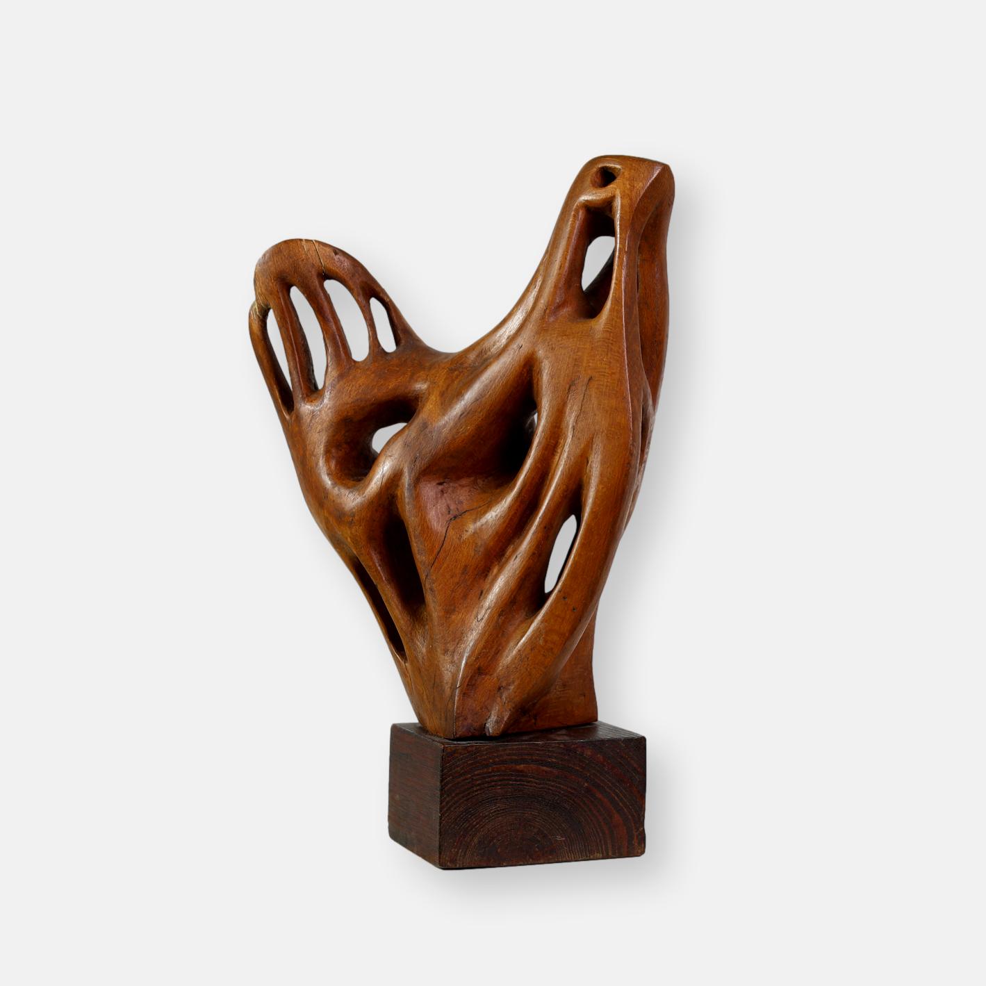 Grand sculpture scandinave abstraite en bois