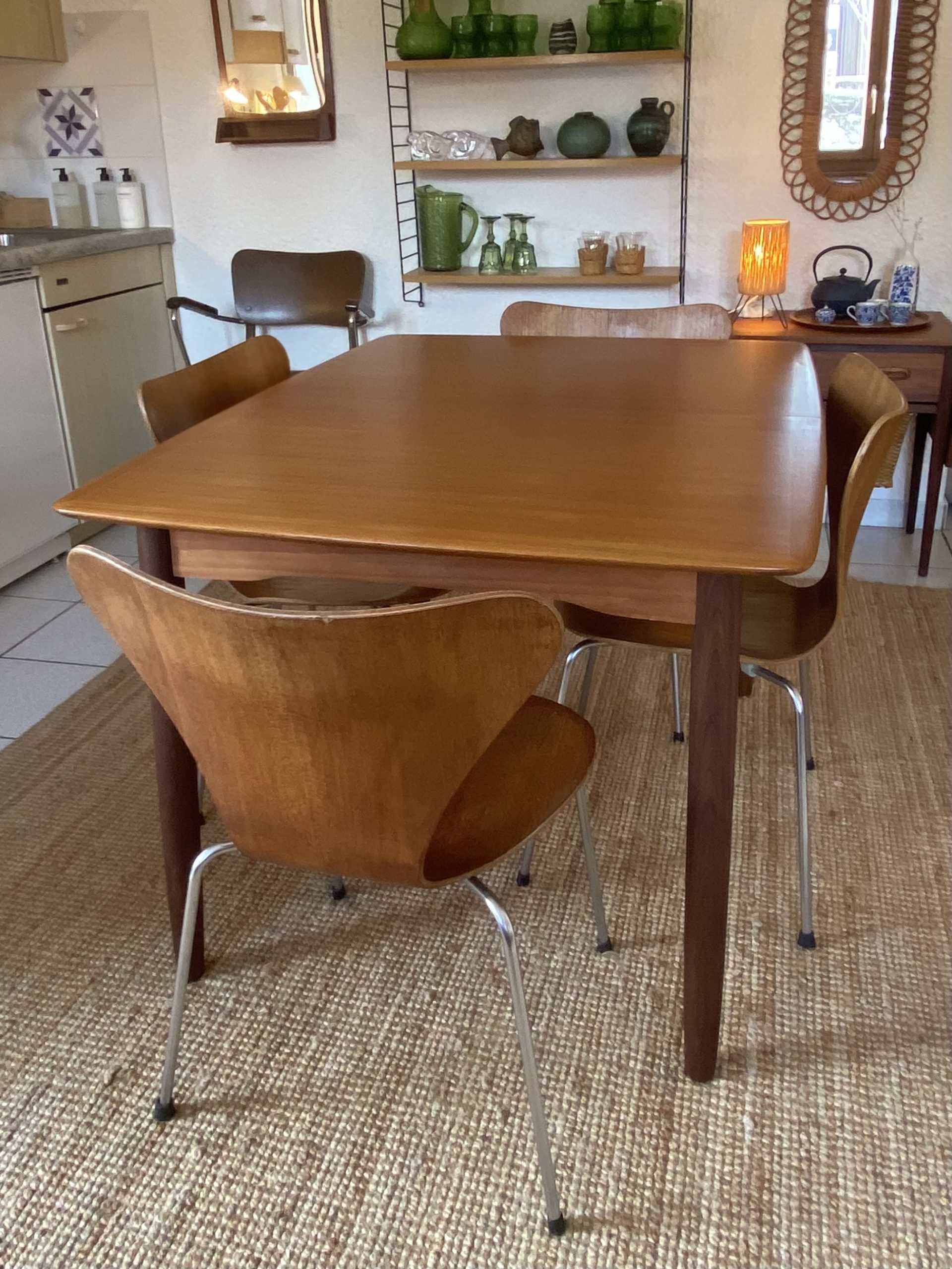 Table à manger en teck avec rallonge – Image 5