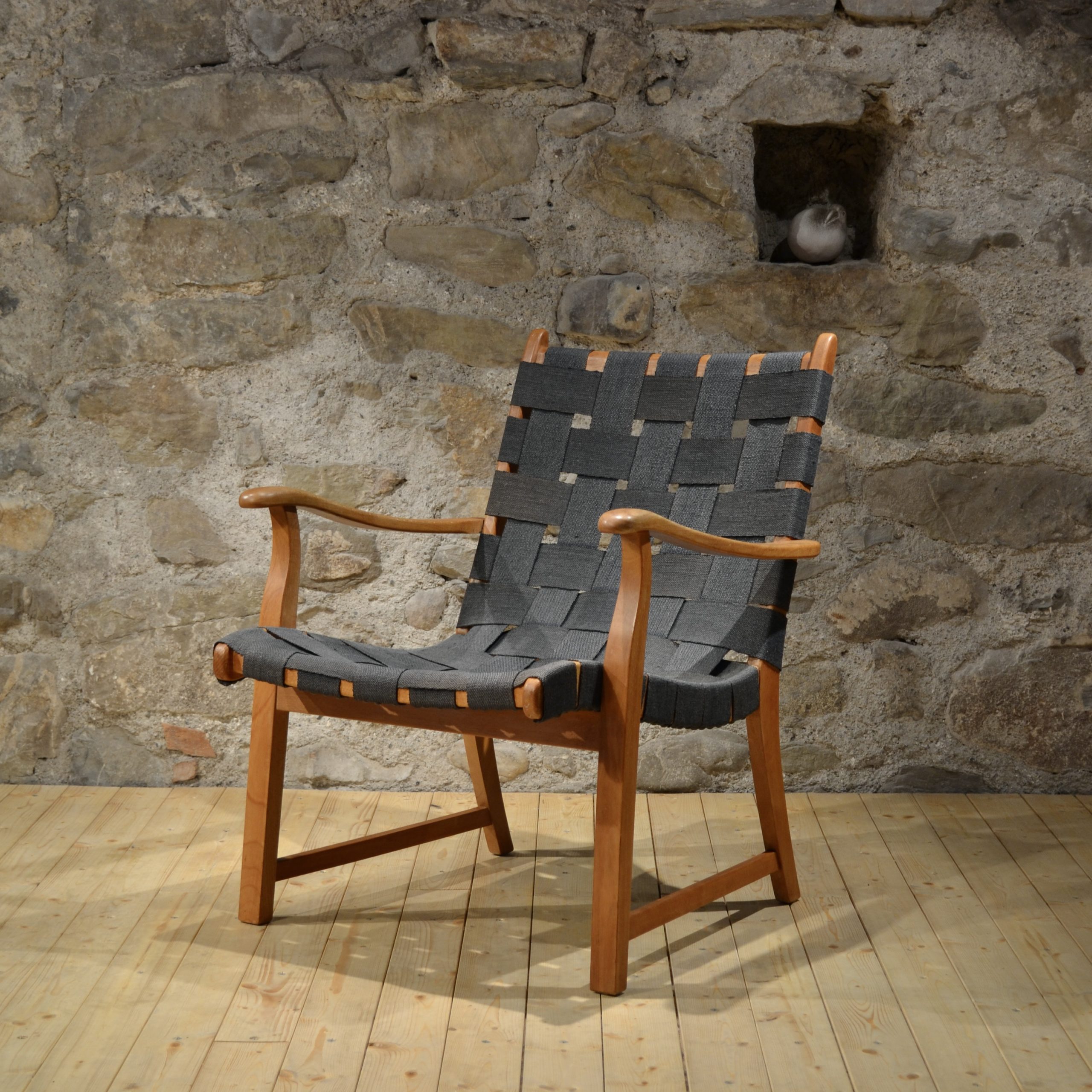 Fauteuil à sangles en hêtre massif, Suisse, 1950's – Image 2