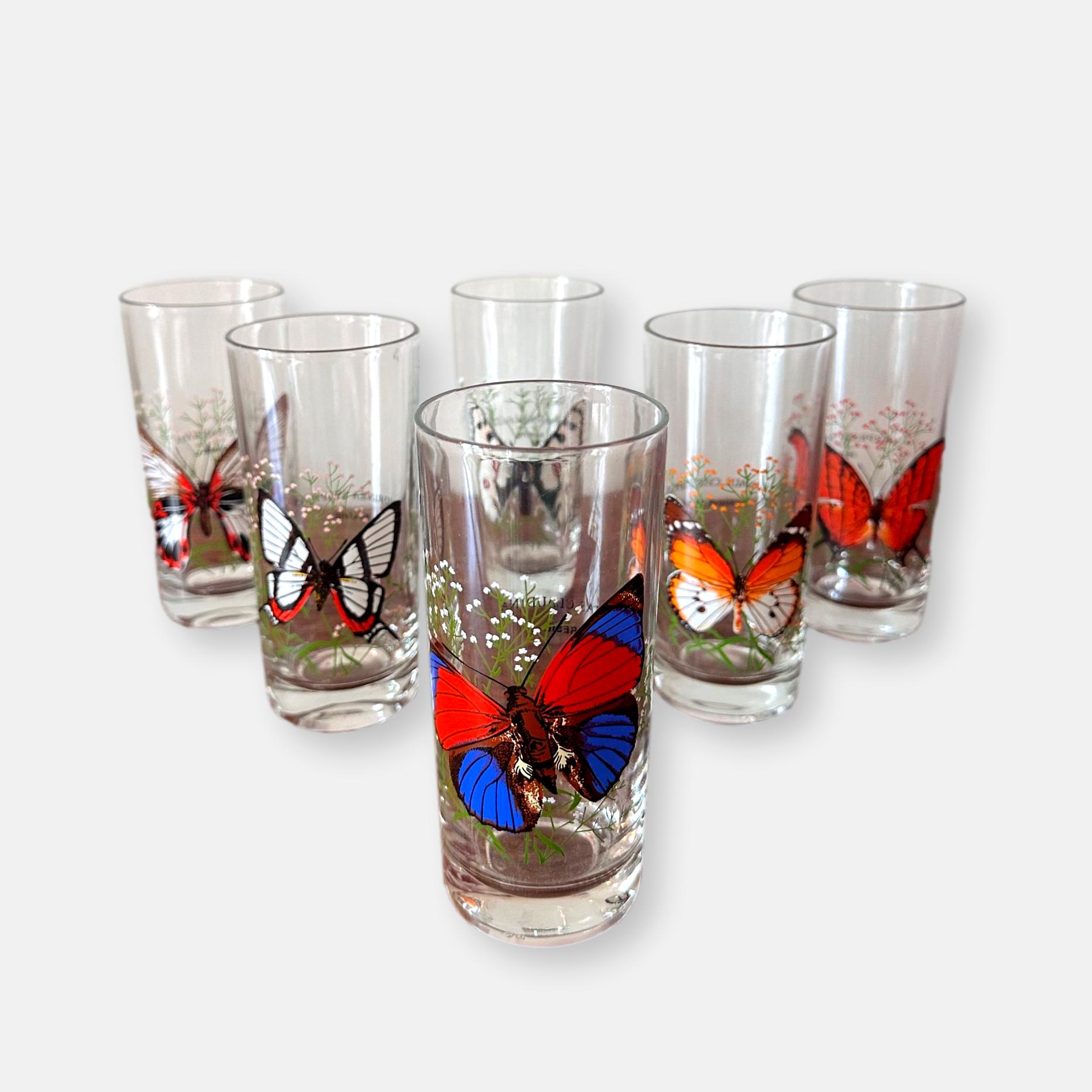 Lot de 6 verres vintage motifs papillons