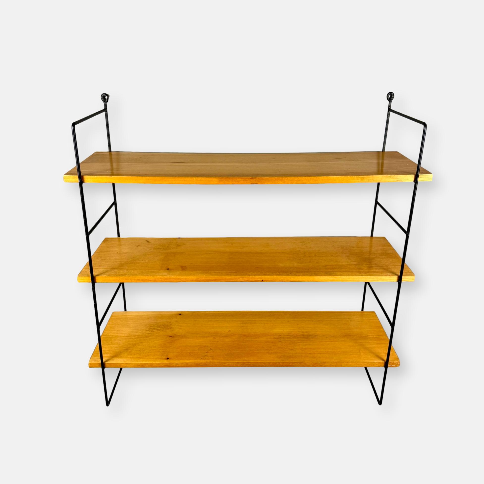 Wall shelf in wood veneer and black metal