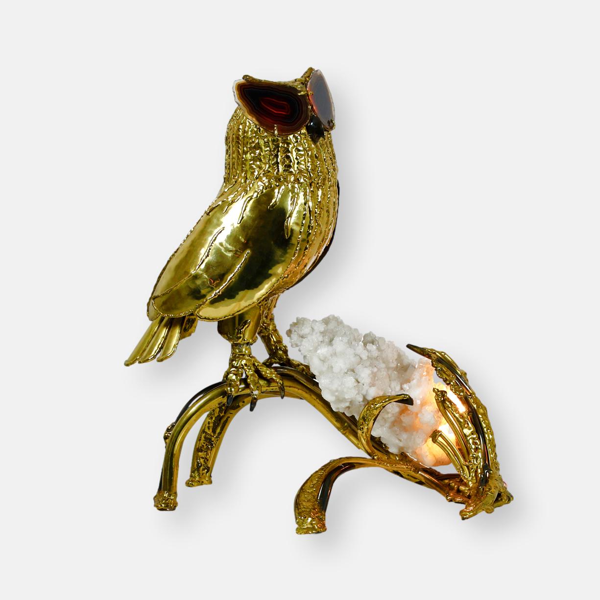 Grande lampe sculpture chouette lumineuse Henri Fernandez