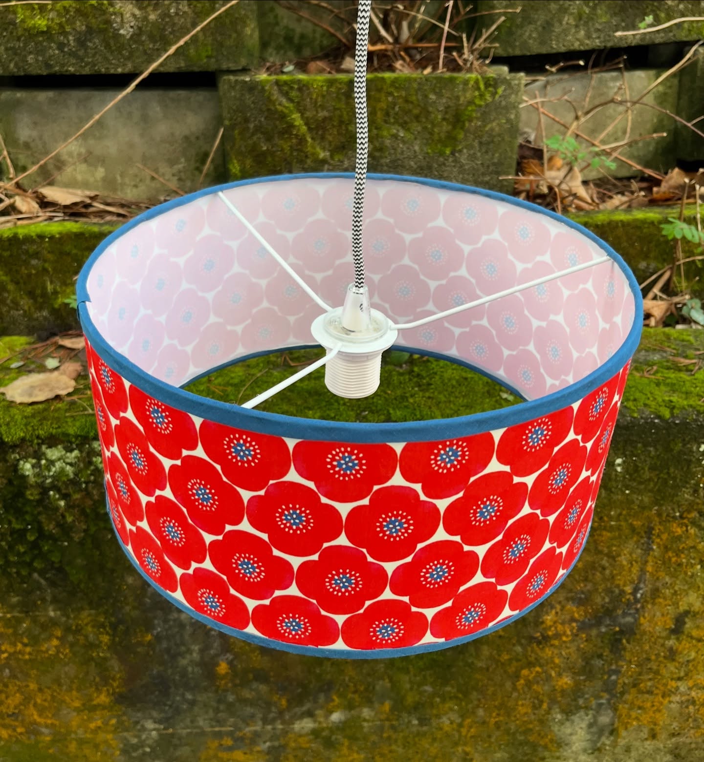 Suspension vintage avec abat jour artisanal motif fleurs – Bild 4