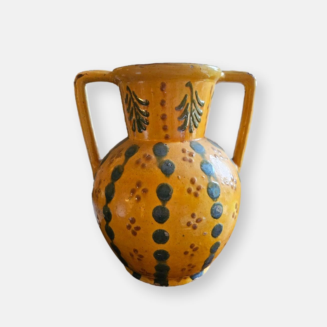 Jarre pot à 2 anses vernissée Suisse 19ème