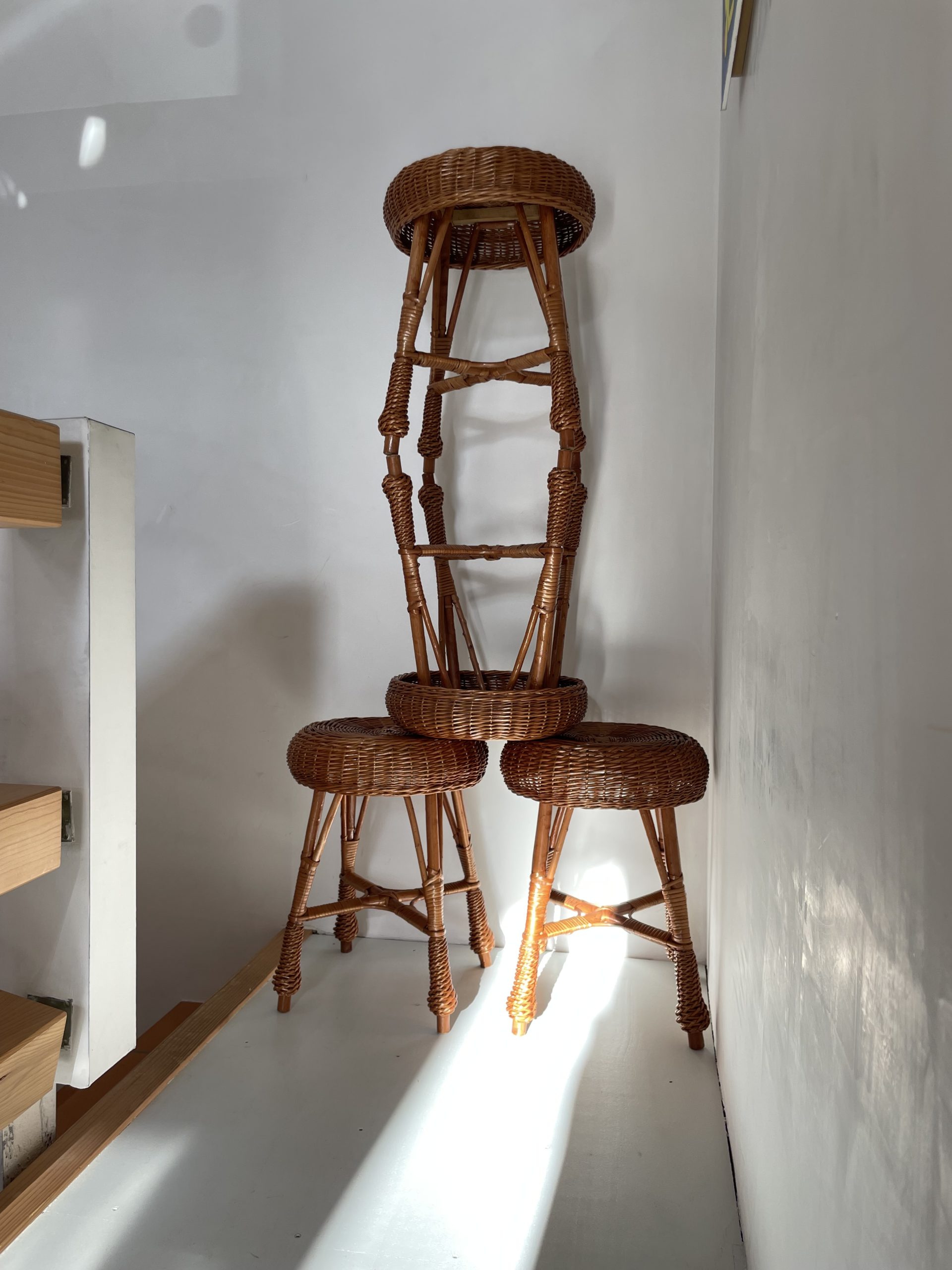 4 tabourets vintage en rotin – Image 11