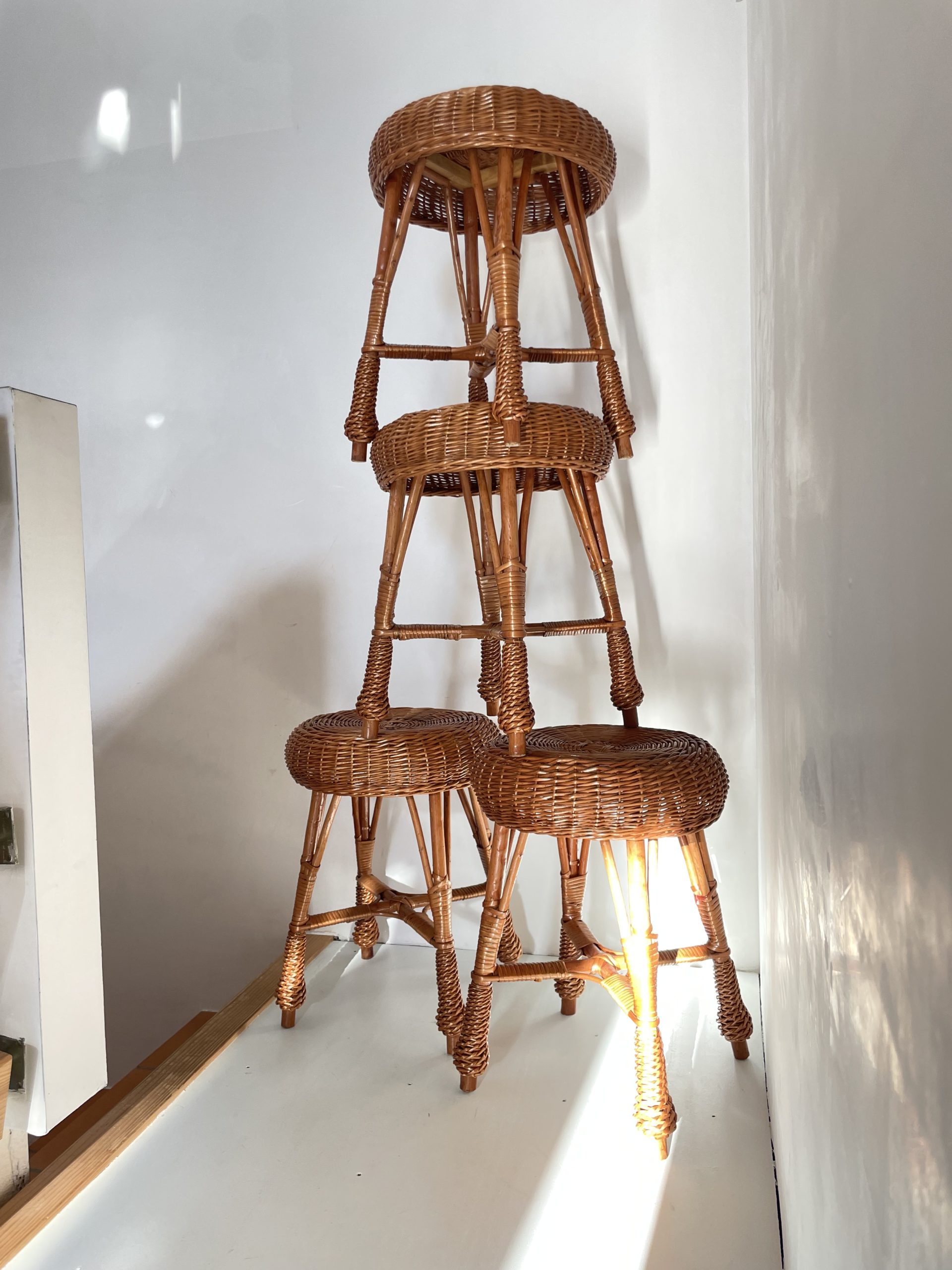 4 tabourets vintage en rotin – Image 8