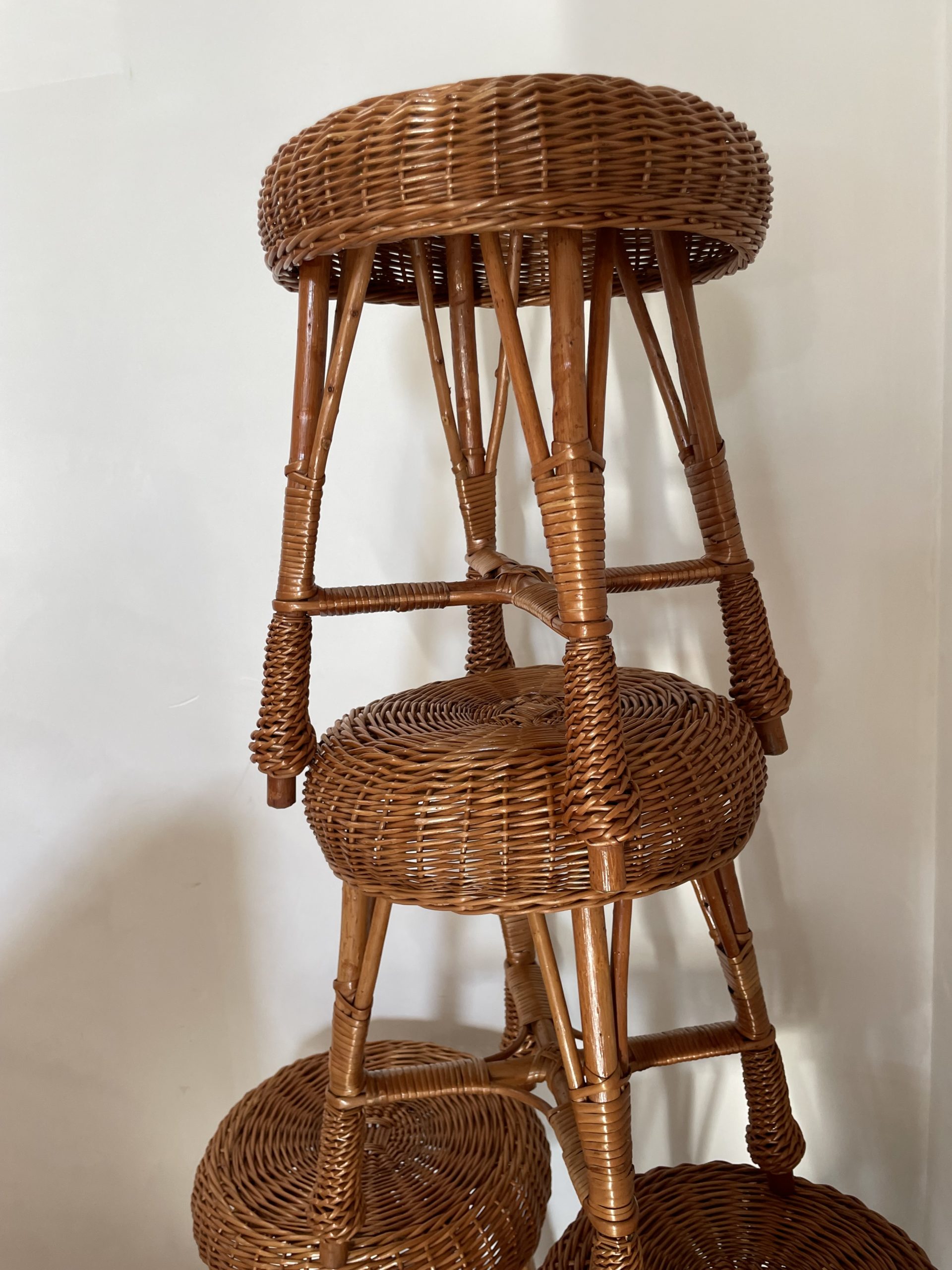 4 tabourets vintage en rotin – Image 7