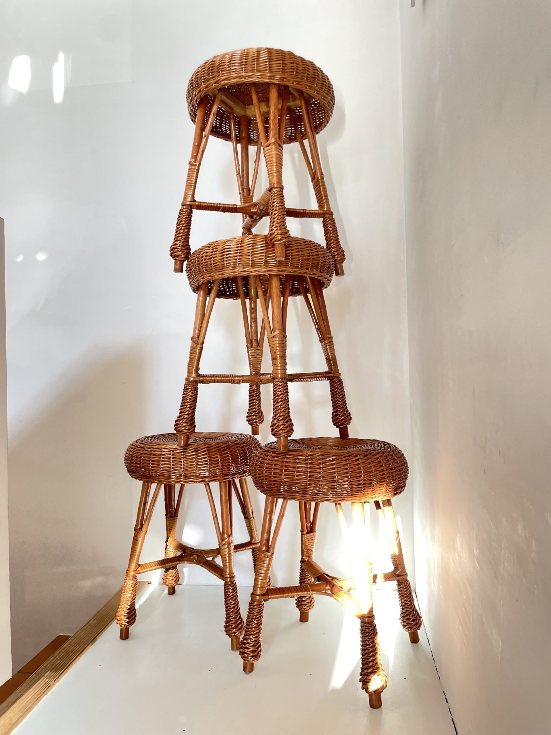 4 tabourets vintage en rotin – Image 6