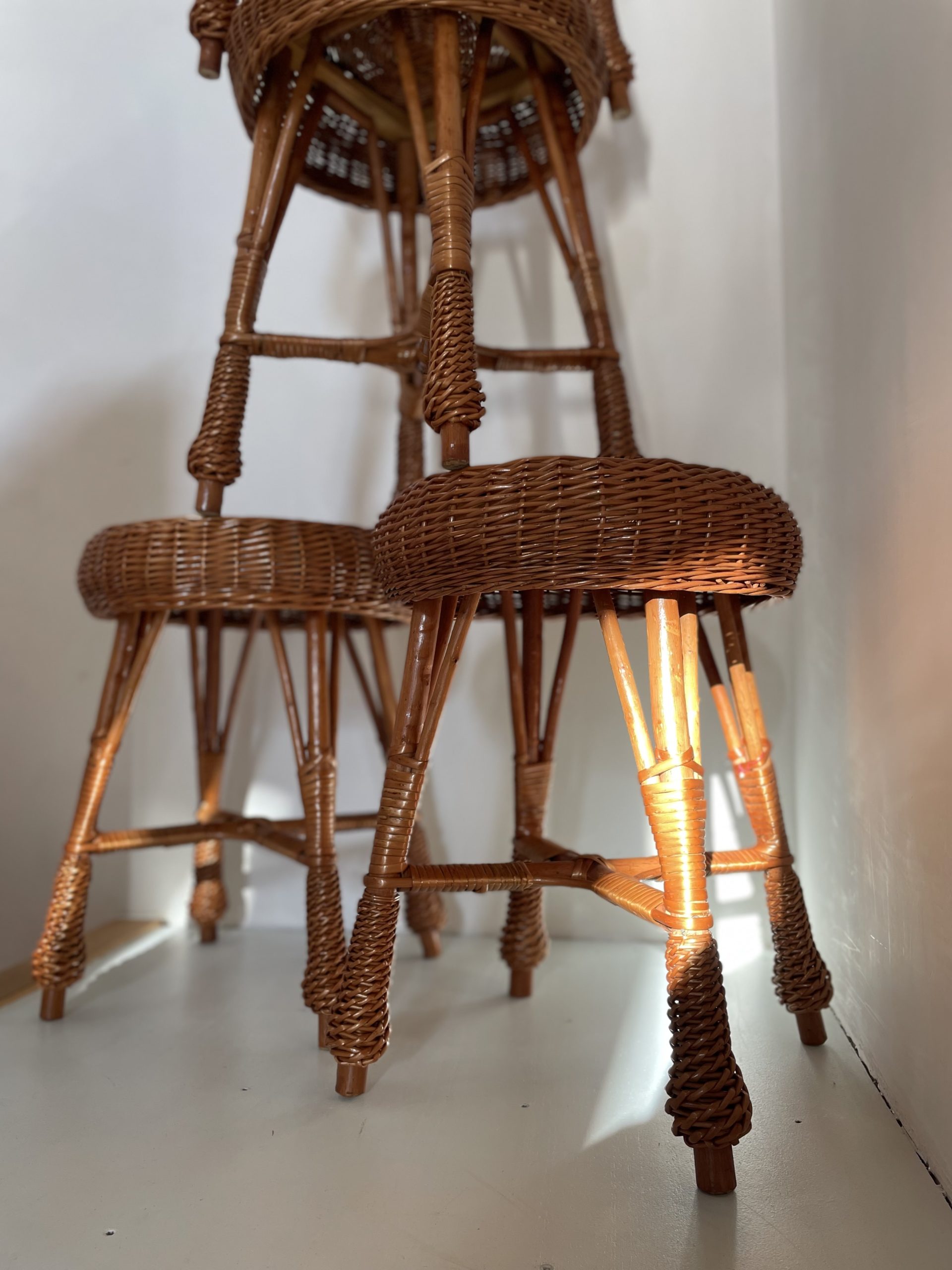 4 tabourets vintage en rotin – Image 12