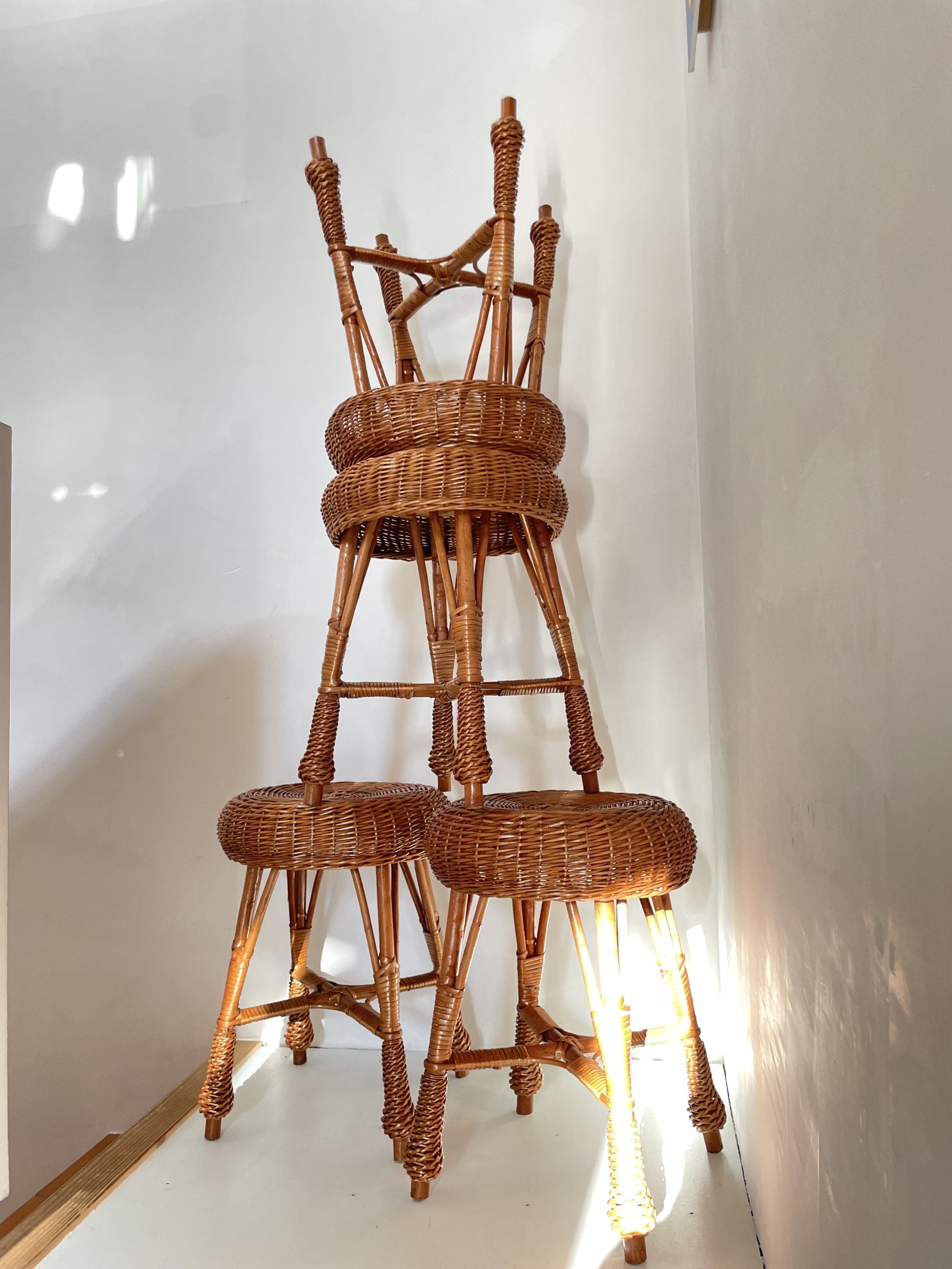 4 tabourets vintage en rotin – Image 5