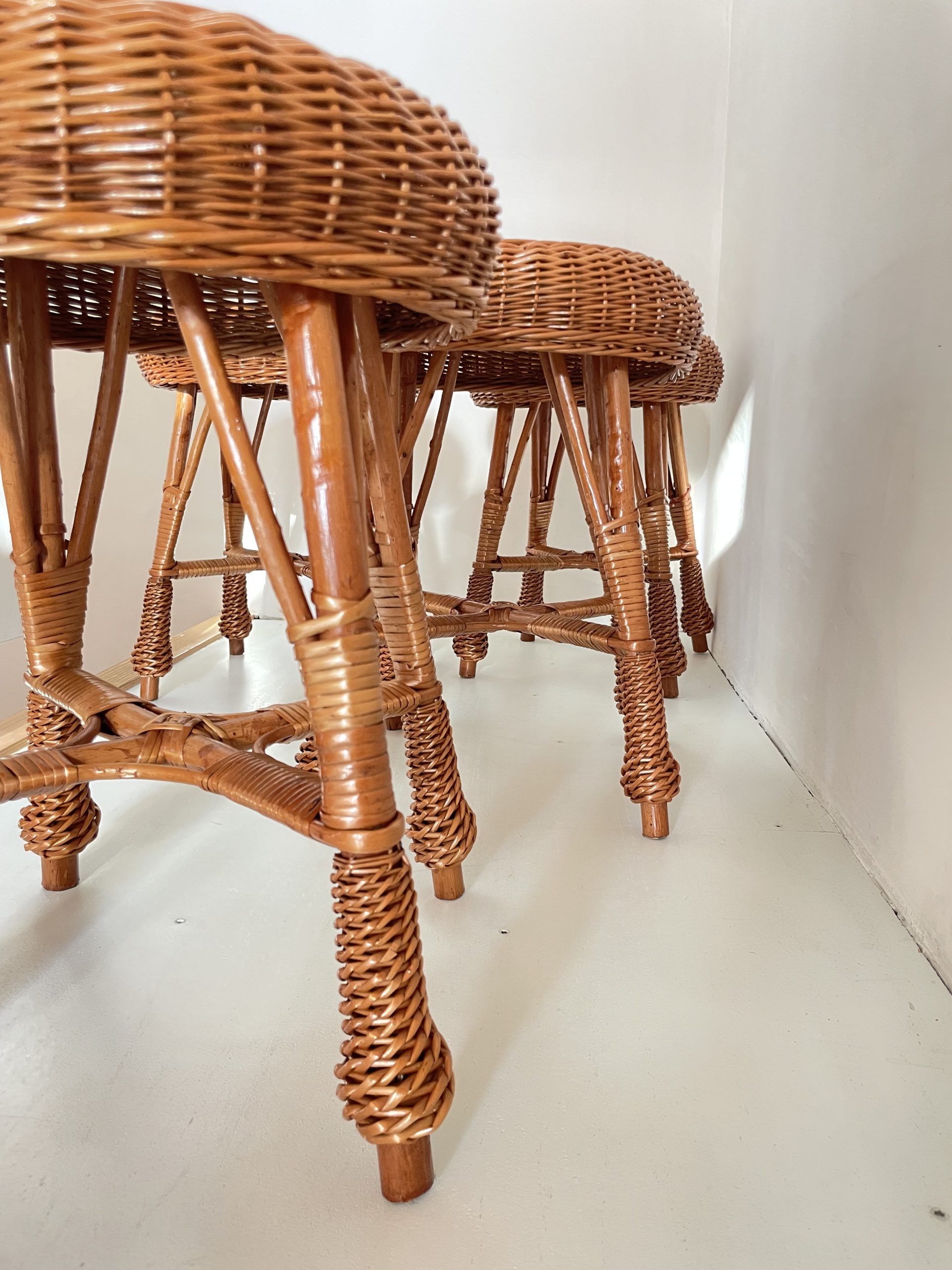 4 tabourets vintage en rotin – Image 13
