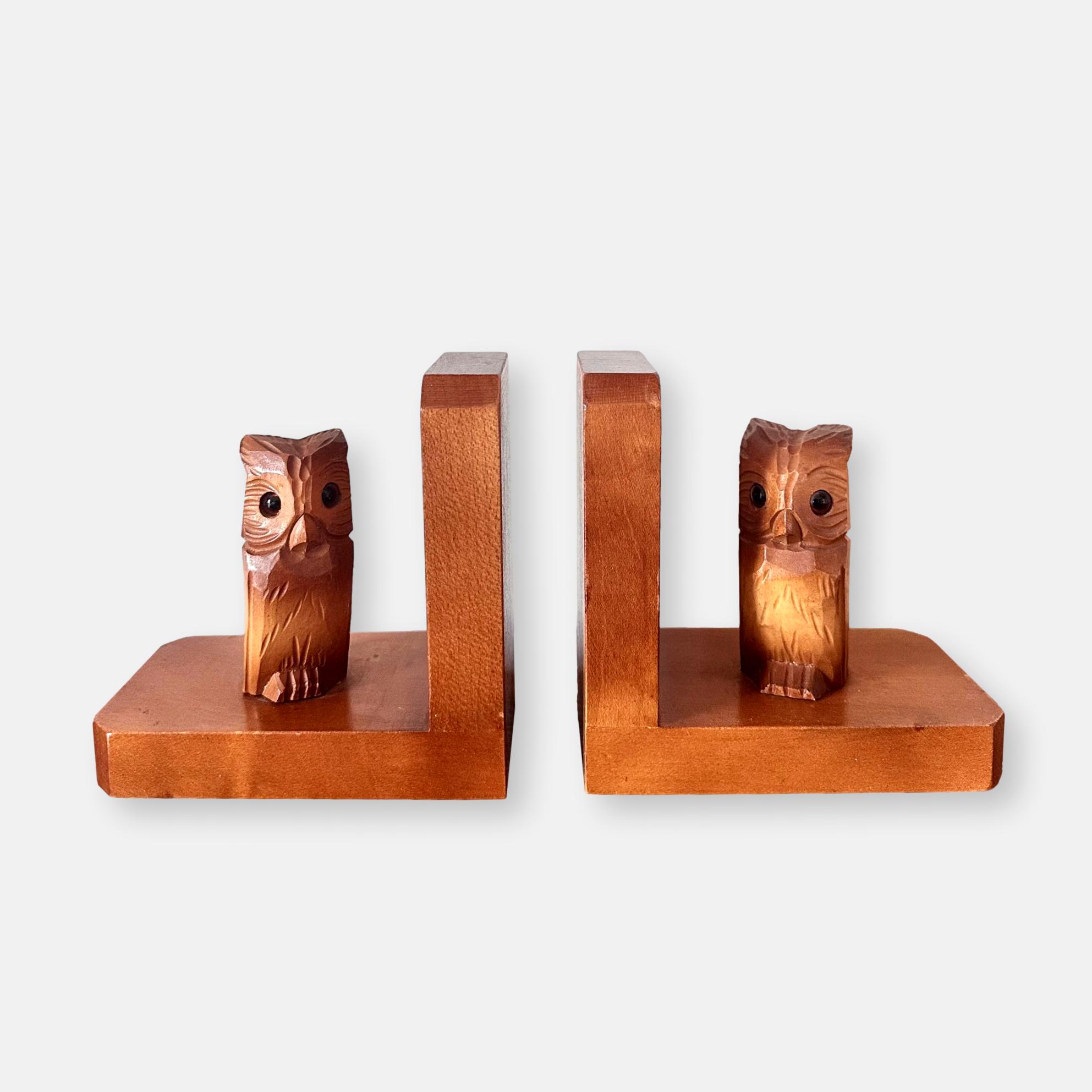 Serre-livres hiboux en bois 1970