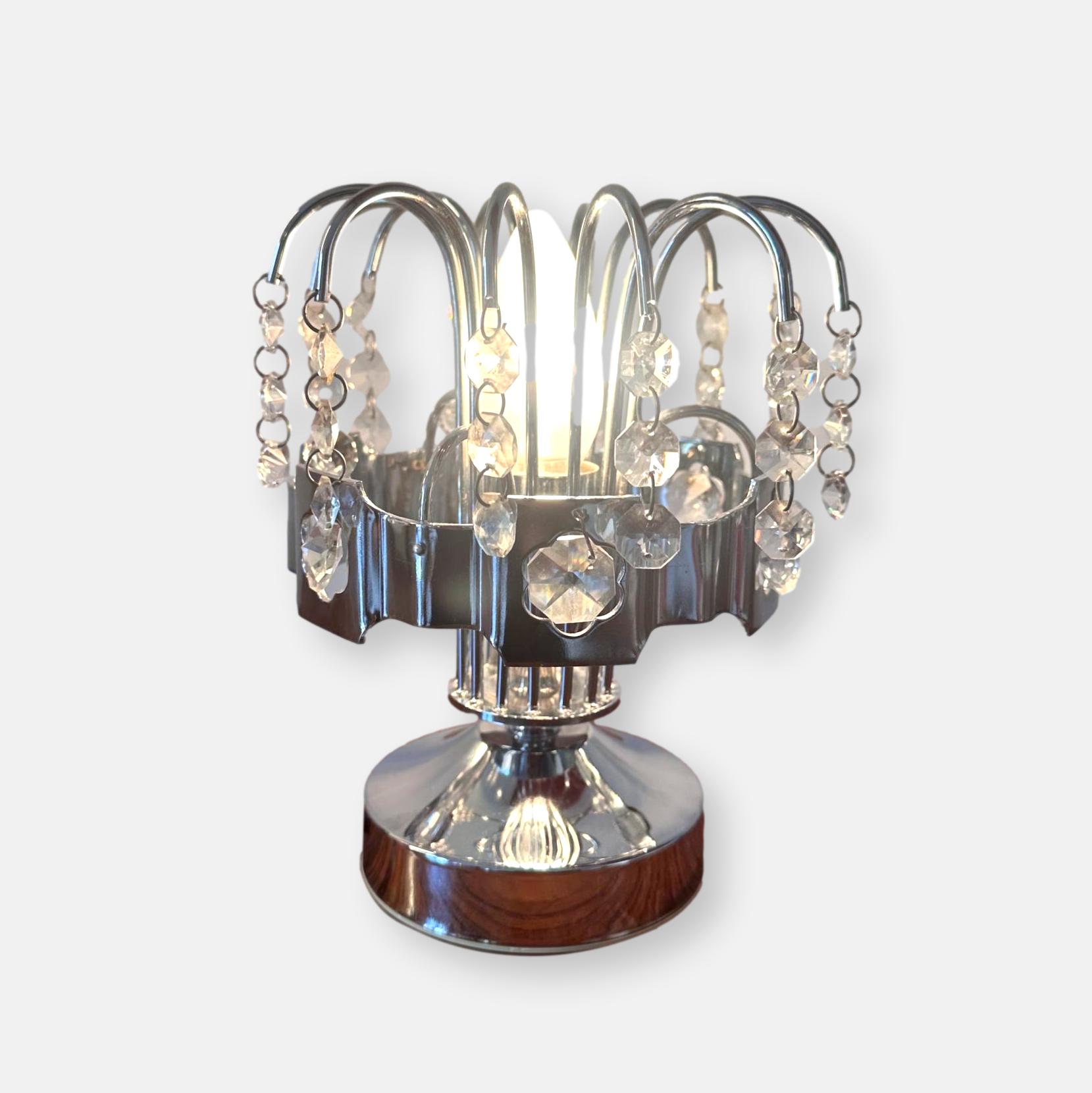 Lampe à poser, pampilles en cristal, 1970