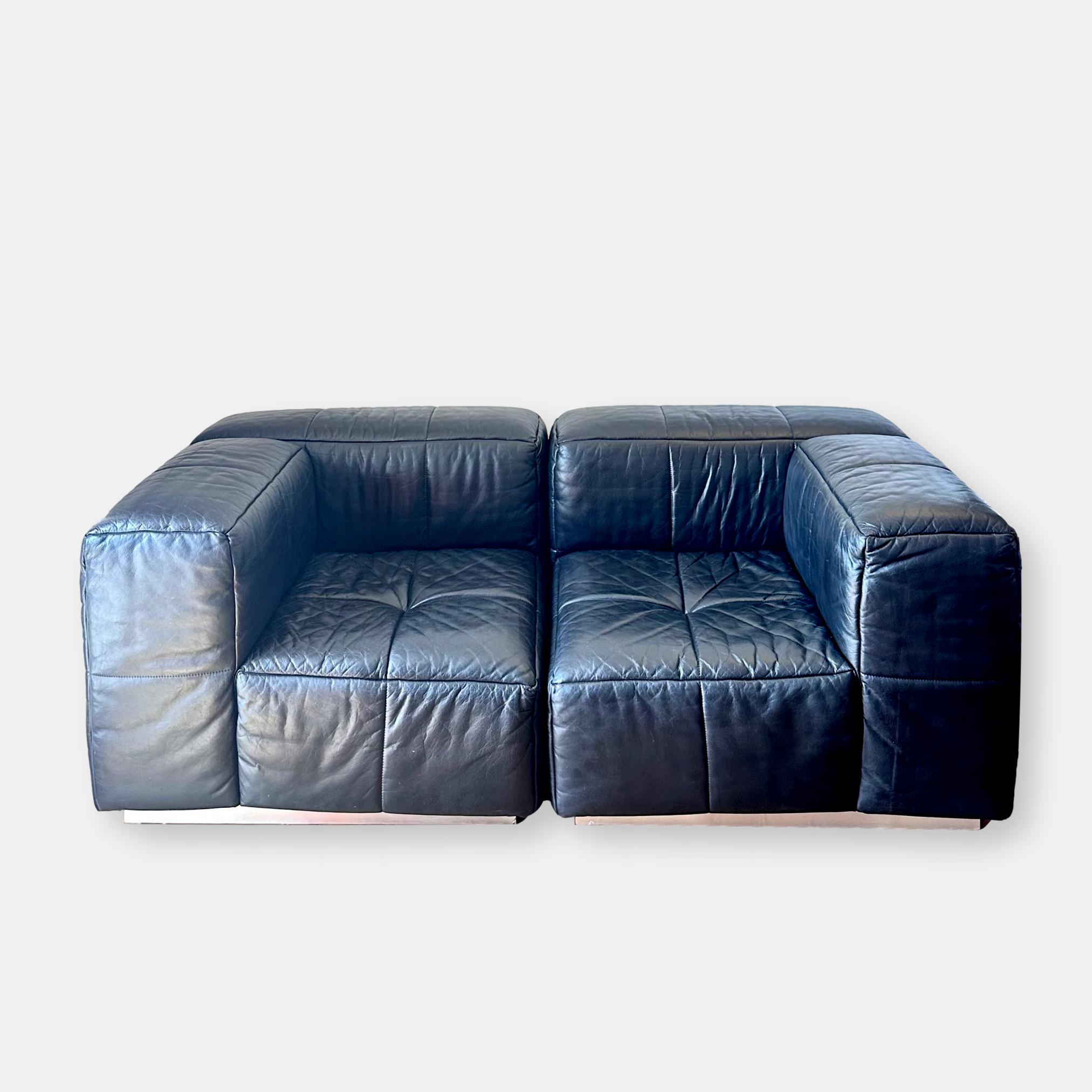 Canapé modulaire vintage en cuir noir, Suisse 1975