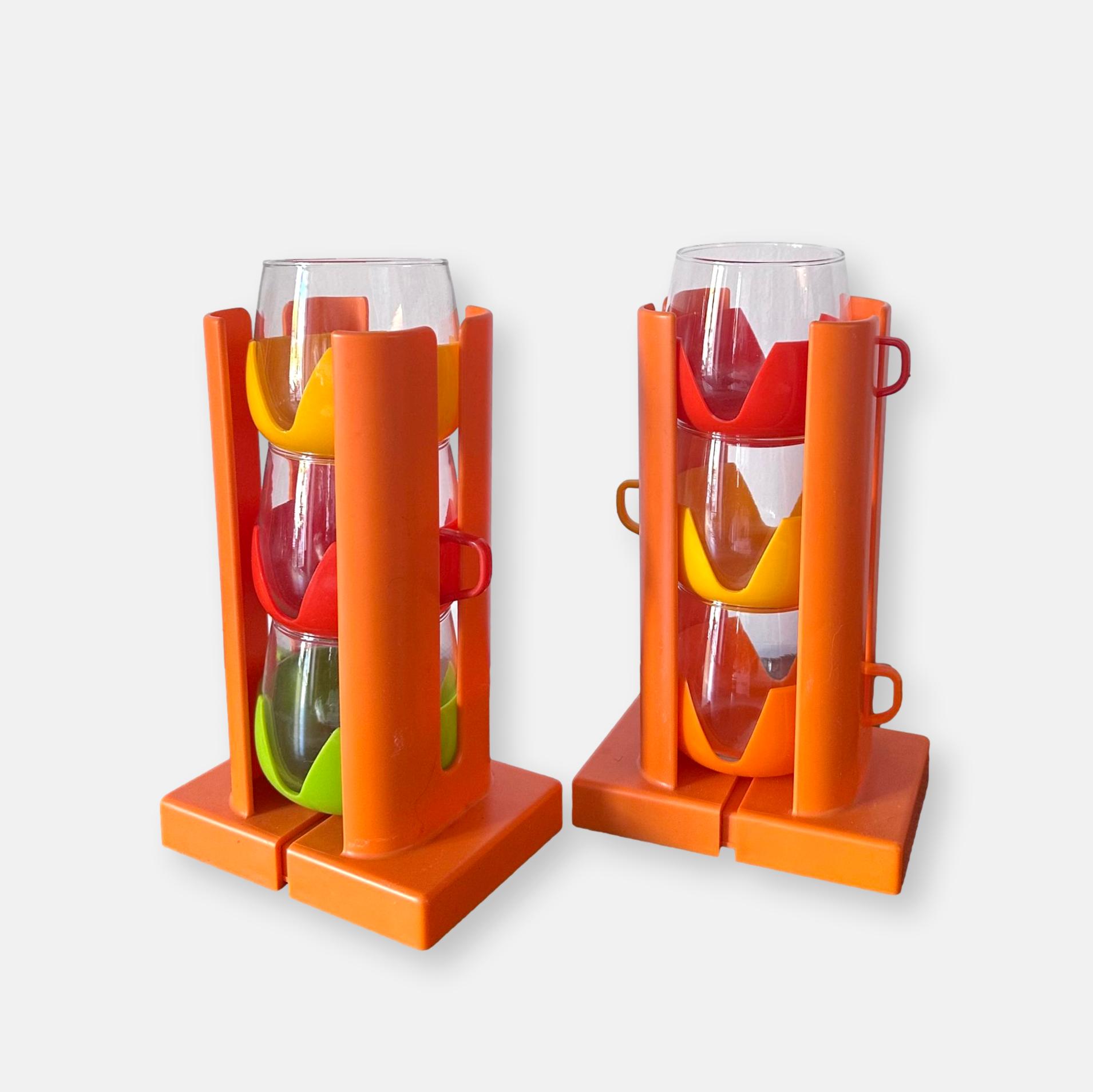 Paire de porte-tasses Schumm Space Age orange, 1970