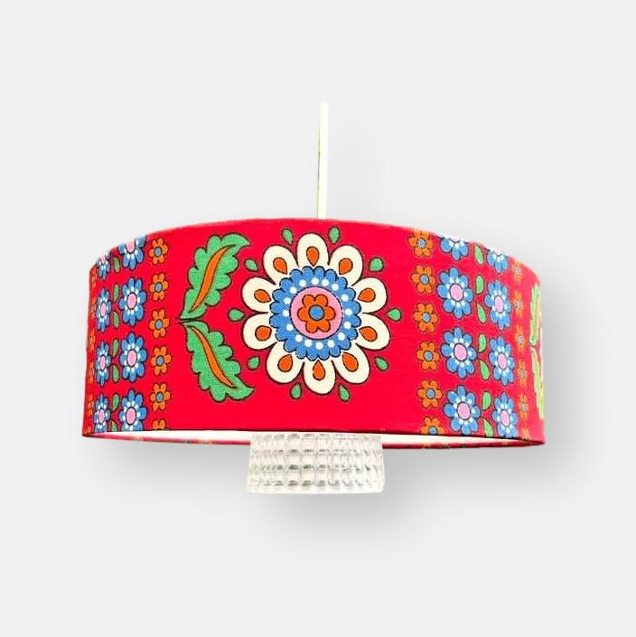 Suspension vintage en verre et tissus