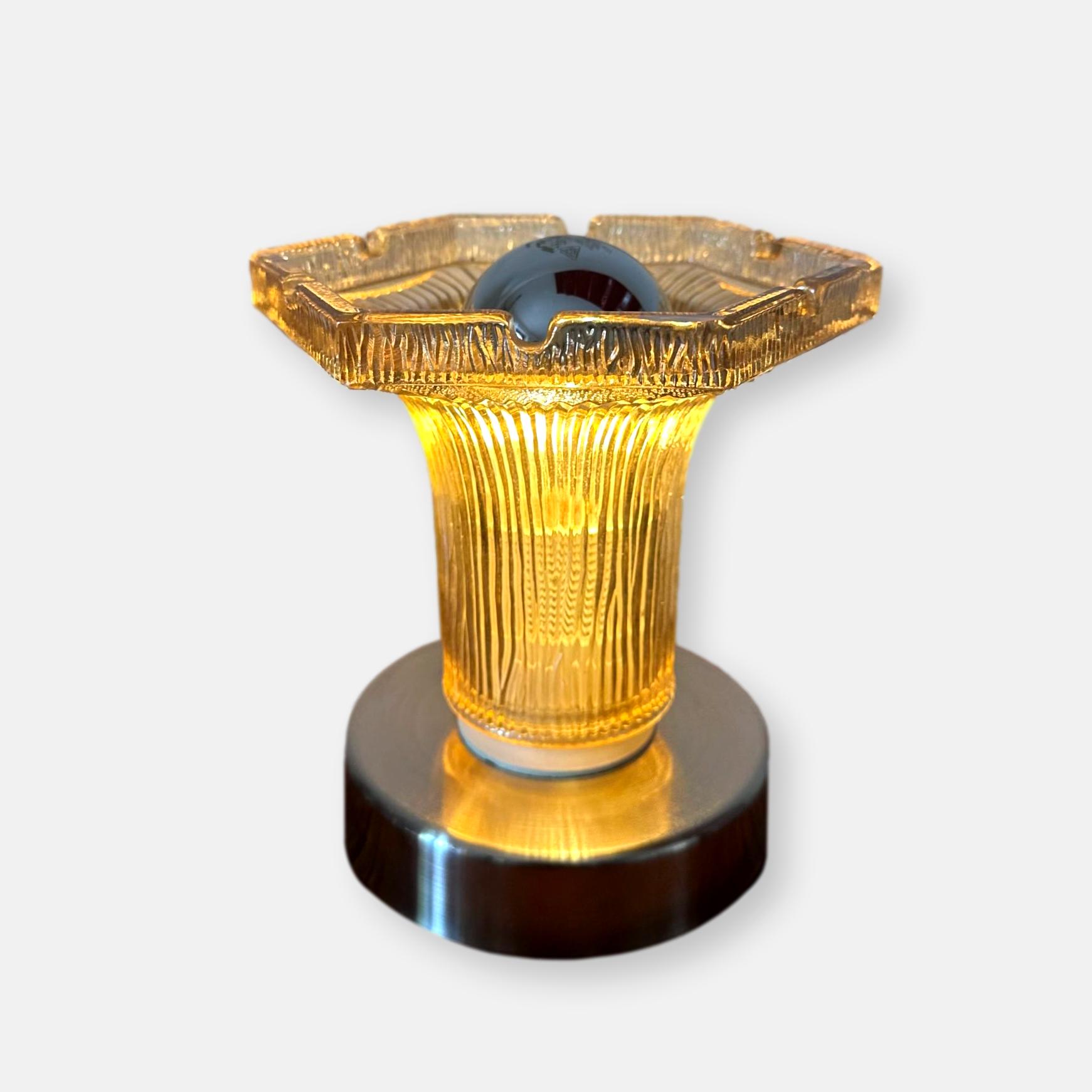 Lampe vintage tactile en verre ambré pressé, 1970-80