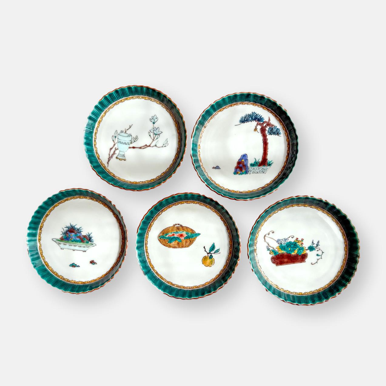 Assiettes en porcelaine Kutani de Mitsui Tamekichi, XXe