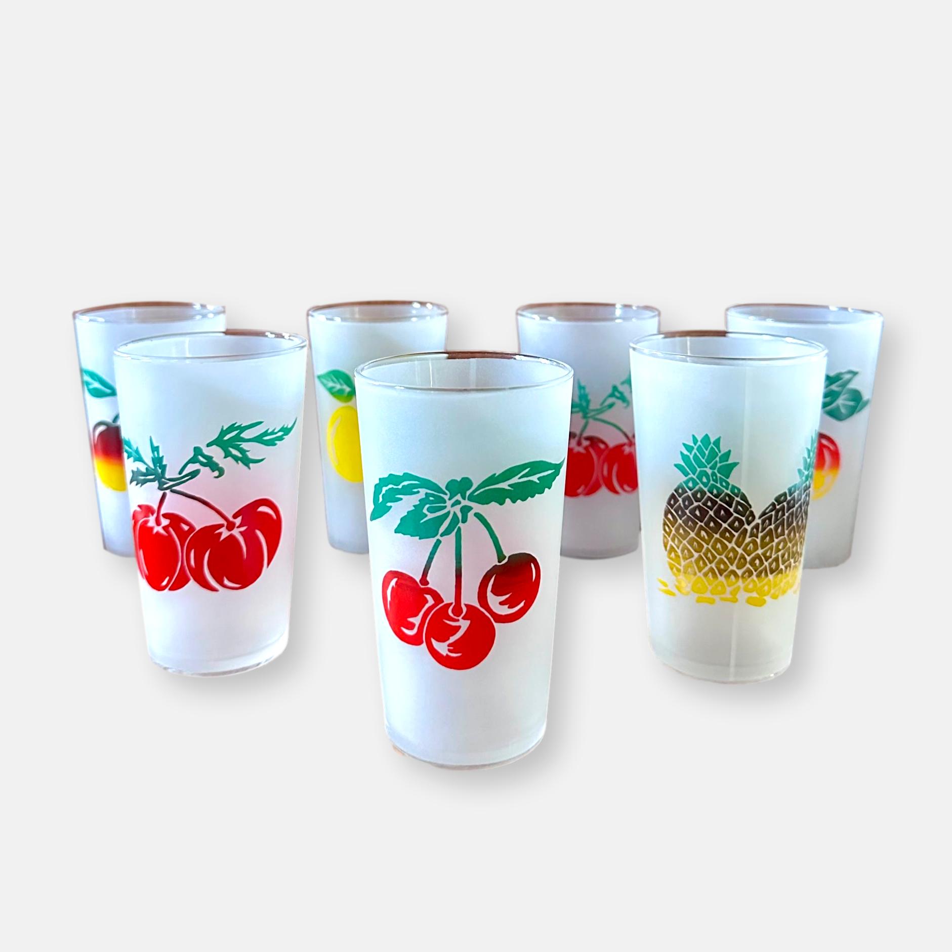 Verres givrés fruits 7 pièces vintage
