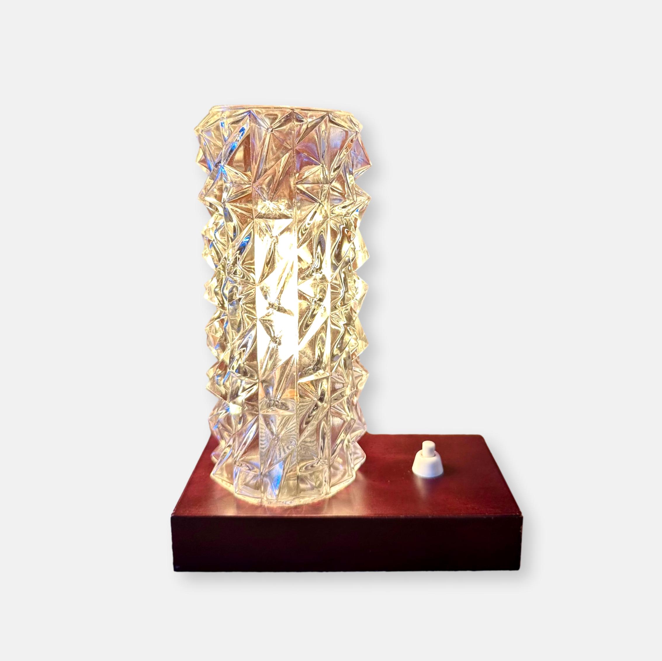 Lampe à poser en verre pressé, années 1970