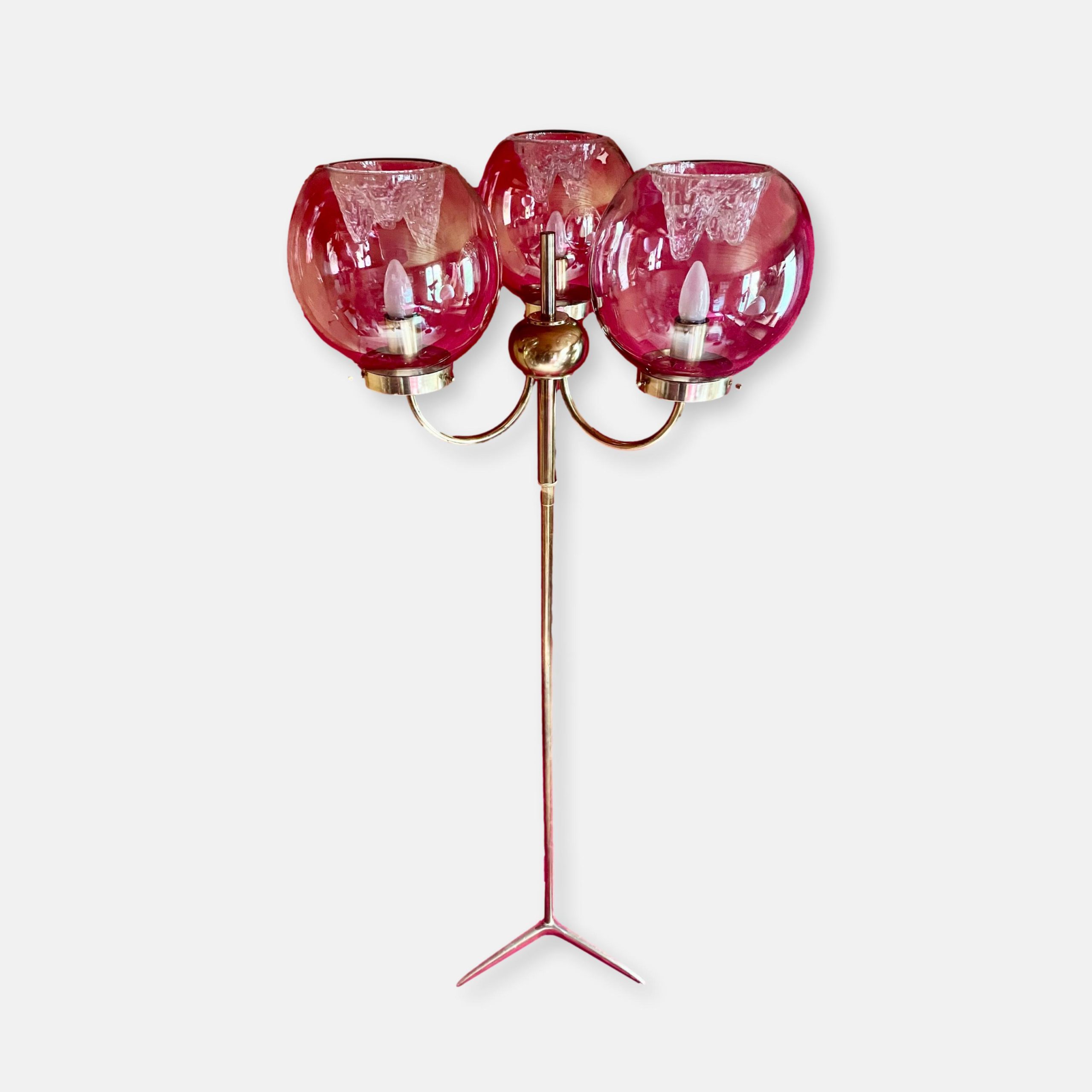 Lampadaire italien laiton et verrerie Murano