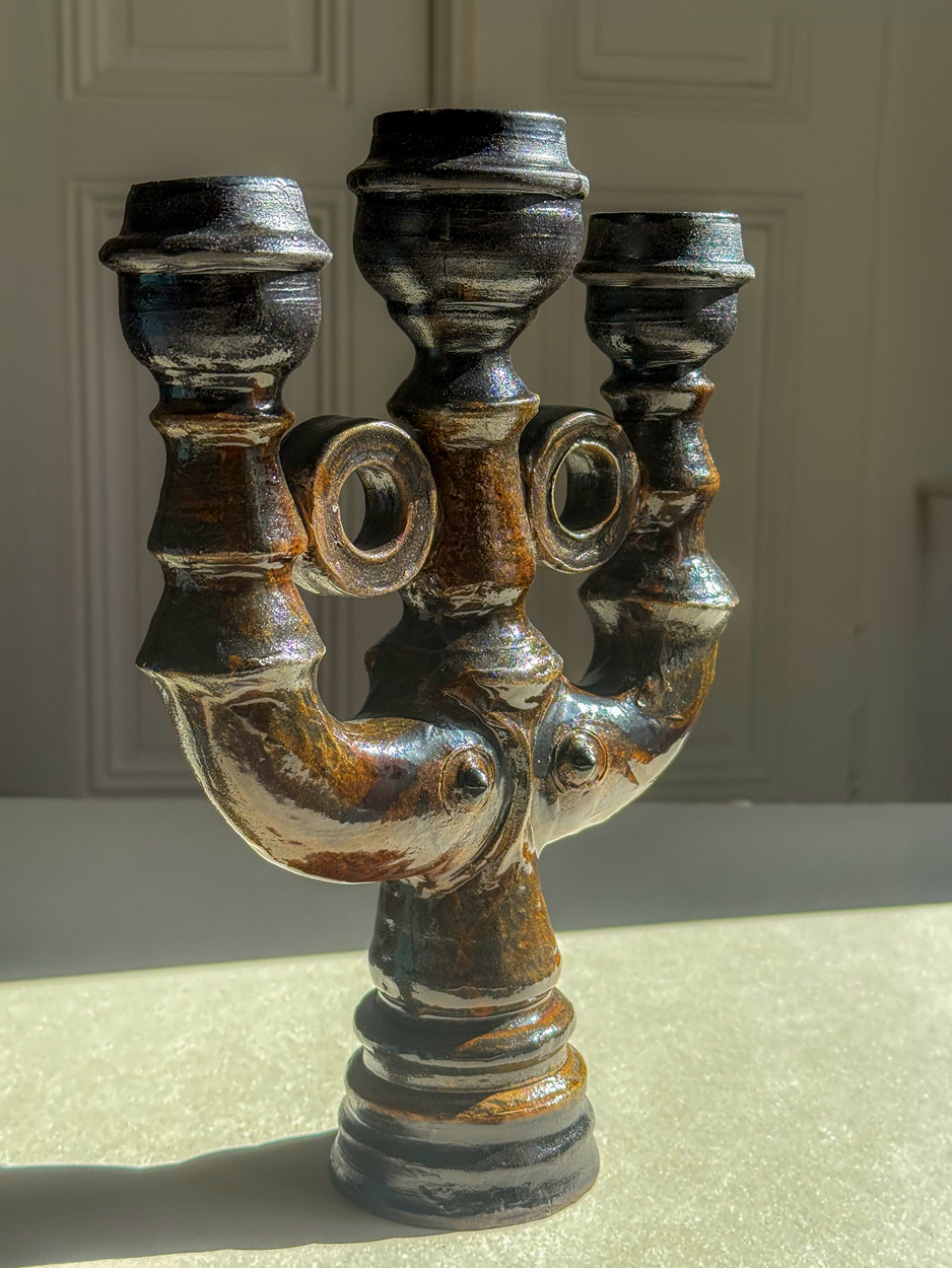 Chandelier années 70 en céramique émaillée – Image 3