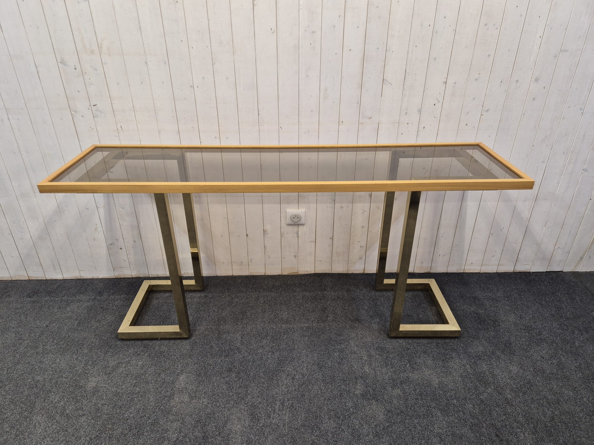 Console vintage laiton et verre fumé – Bild 2