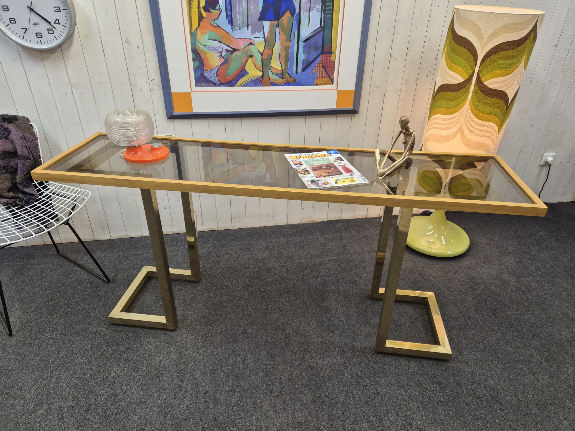 Console vintage laiton et verre fumé – Bild 3