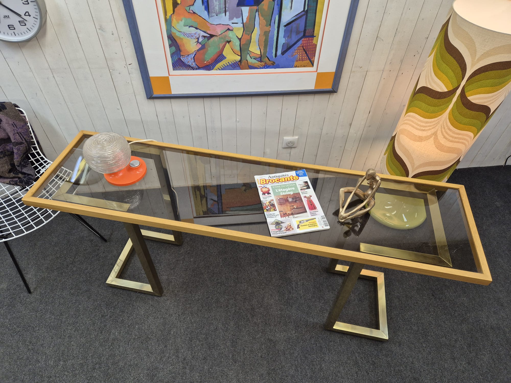 Console vintage laiton et verre fumé – Bild 8