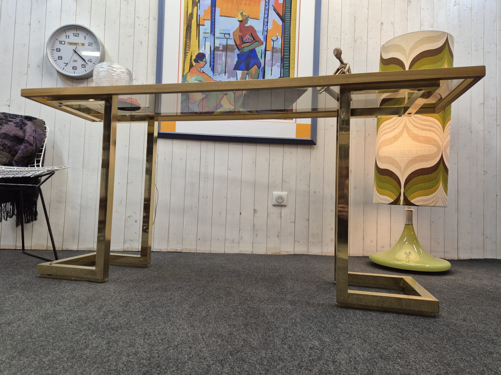 Console vintage laiton et verre fumé – Bild 7
