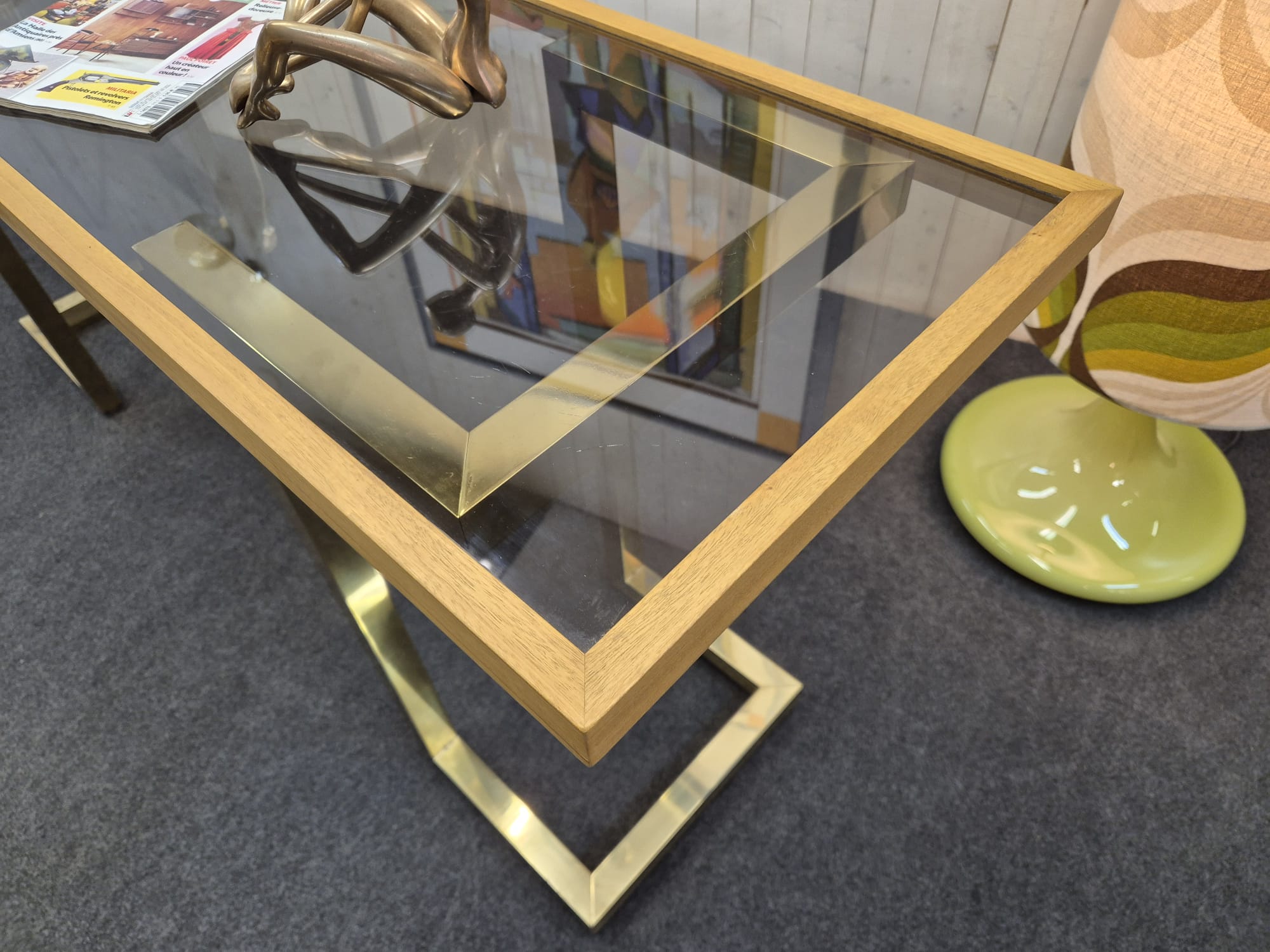 Console vintage laiton et verre fumé – Bild 5
