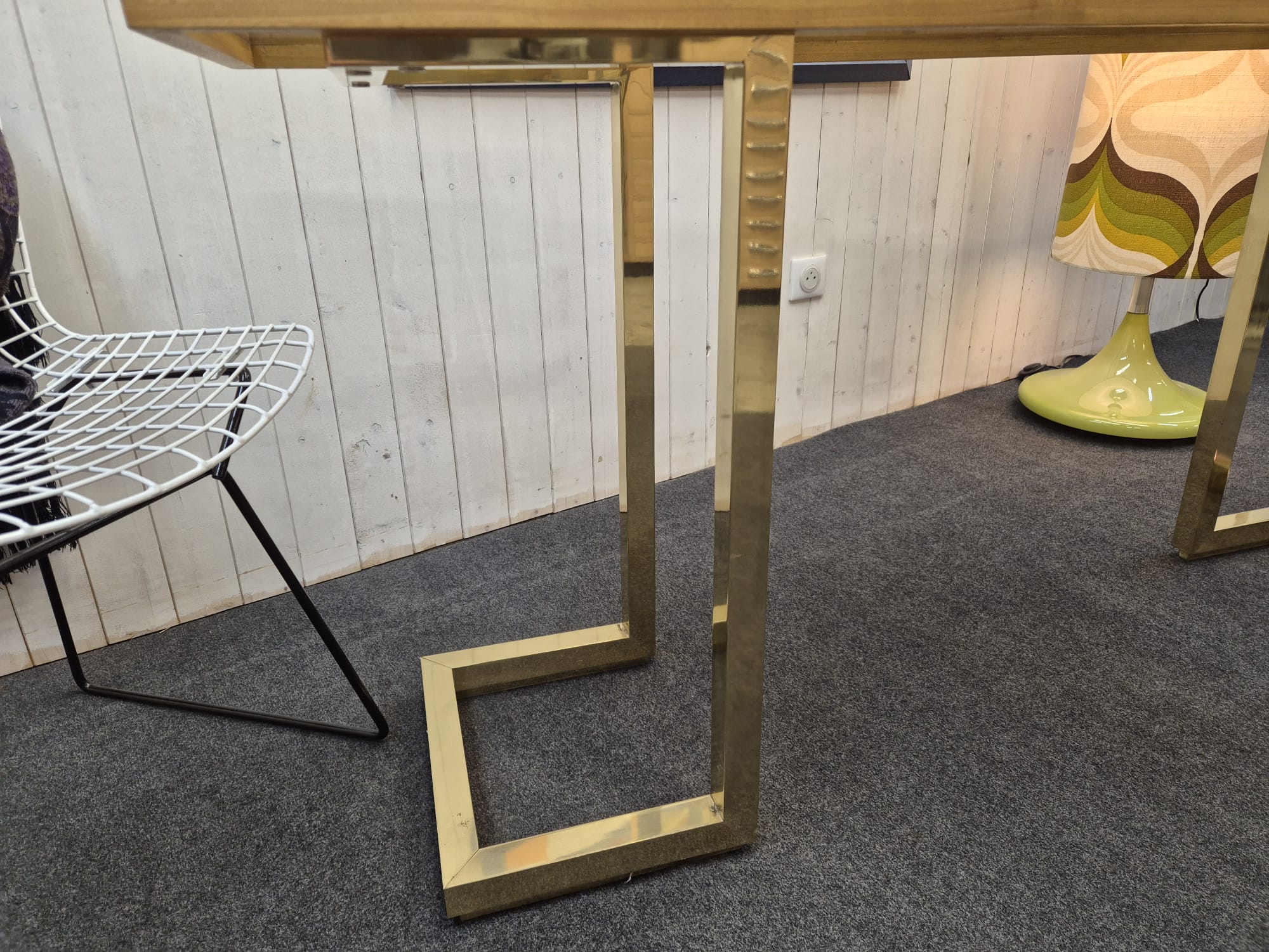 Console vintage laiton et verre fumé – Bild 4