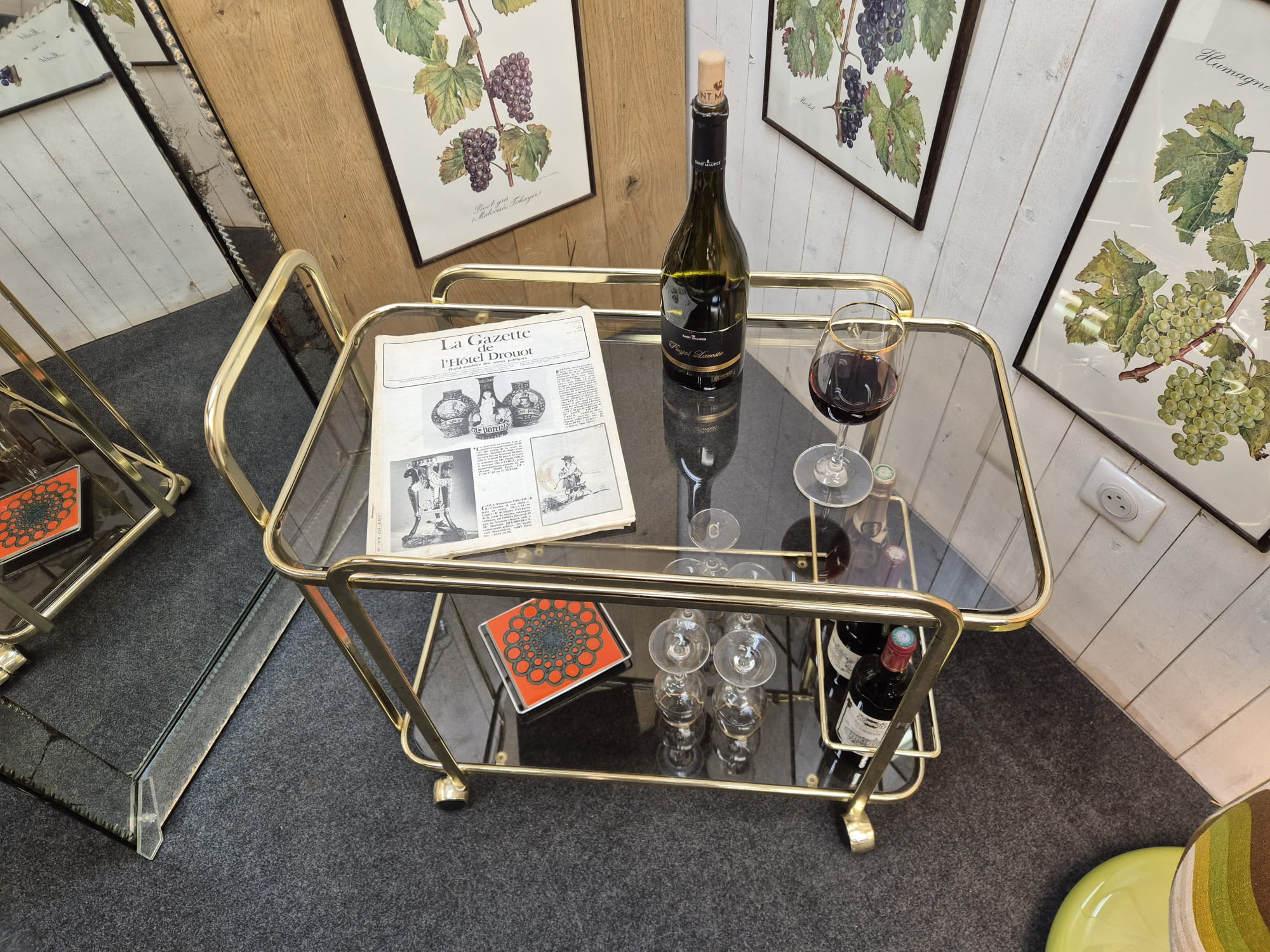 Desserte laiton et verre fumé – Bild 4
