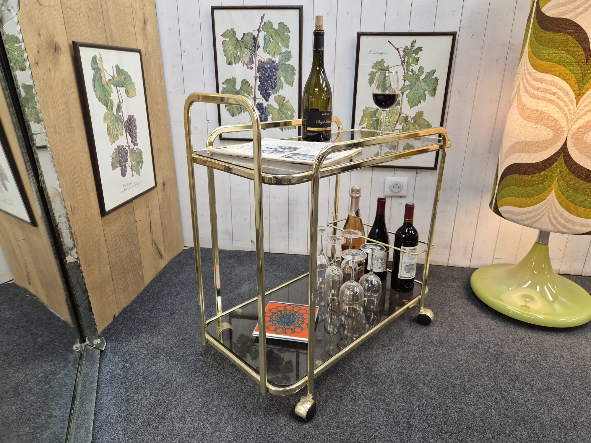 Desserte laiton et verre fumé – Bild 5